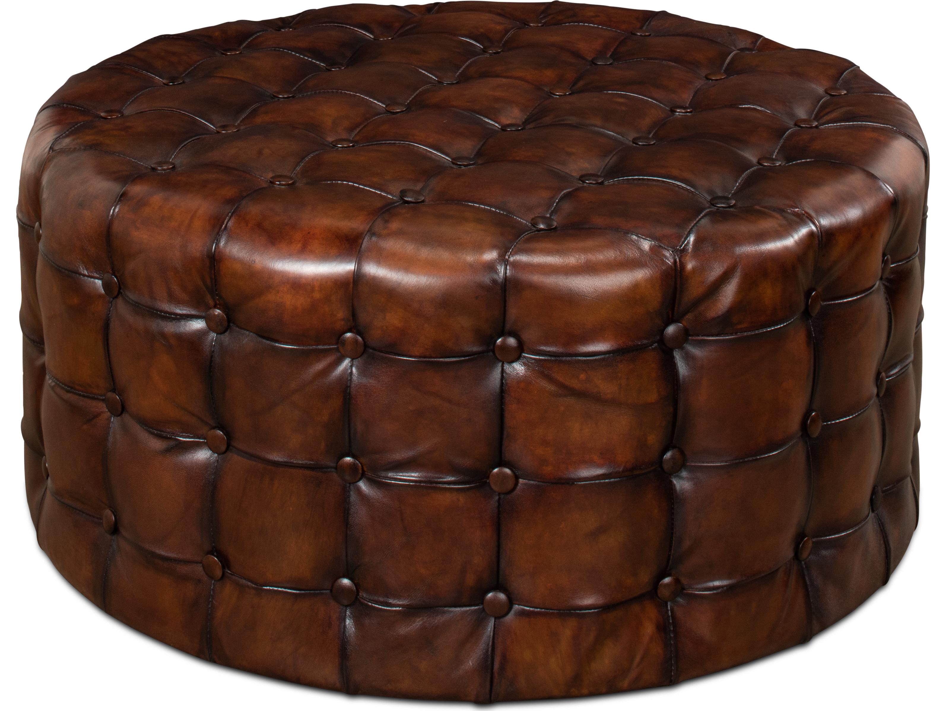 Sarreid Ltd Leather Tufted Ottoman