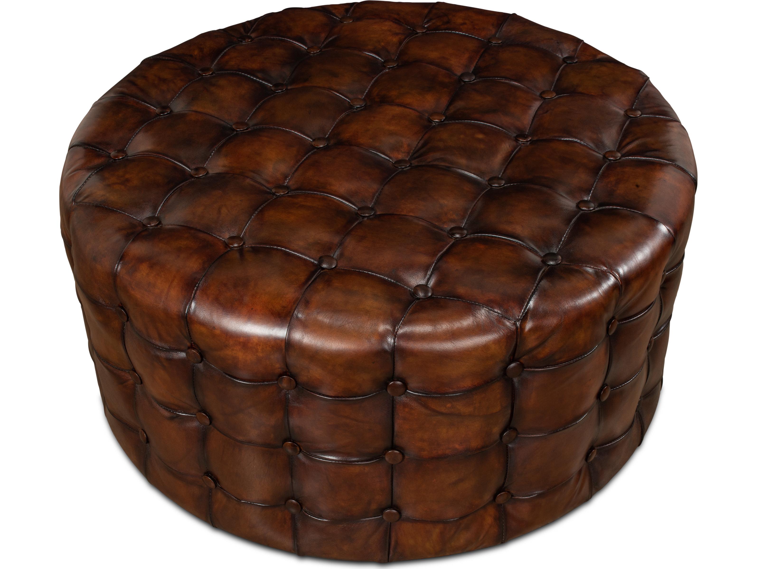 Sarreid Ltd Leather Tufted Ottoman