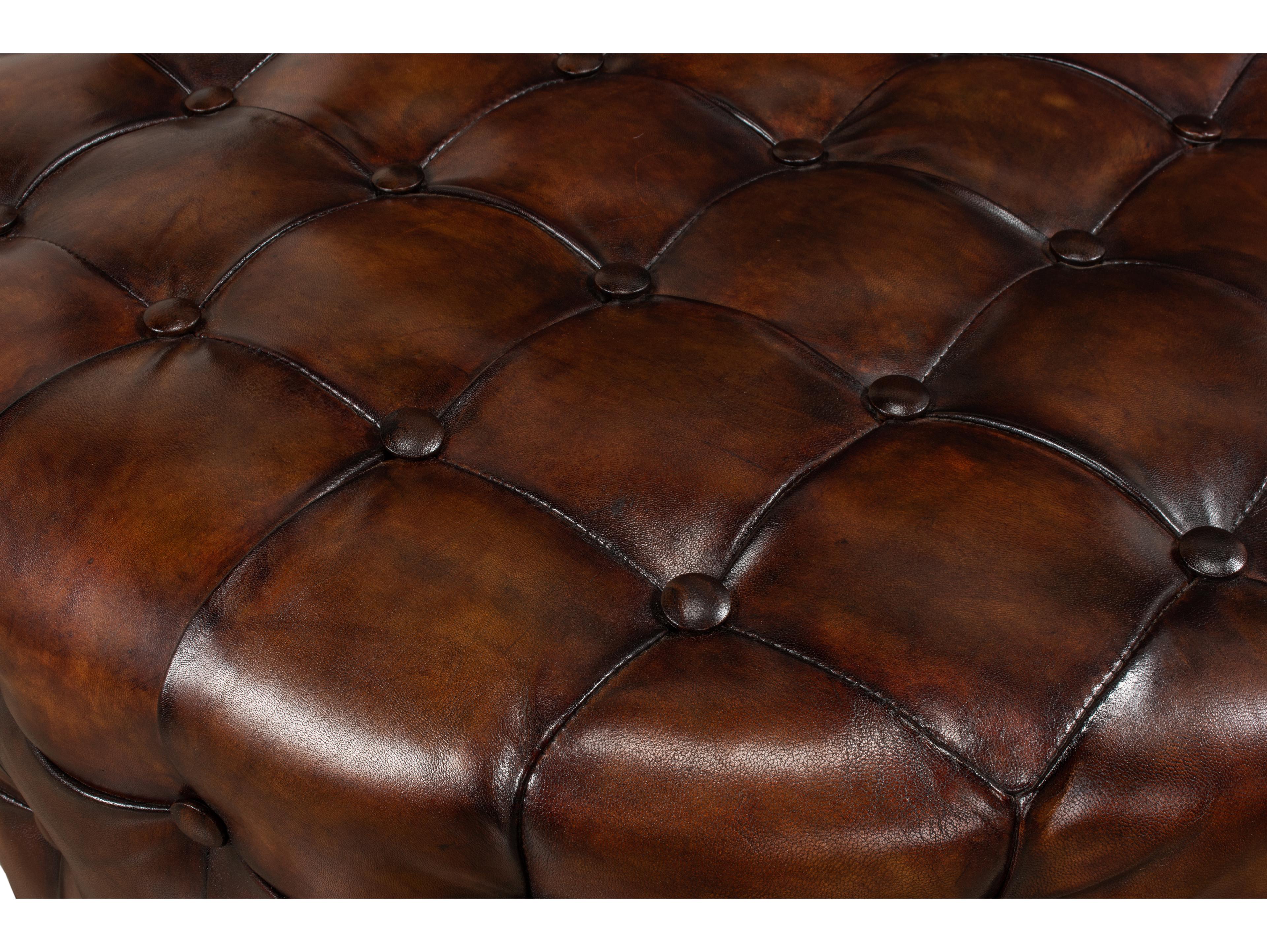 Sarreid Ltd Leather Tufted Ottoman