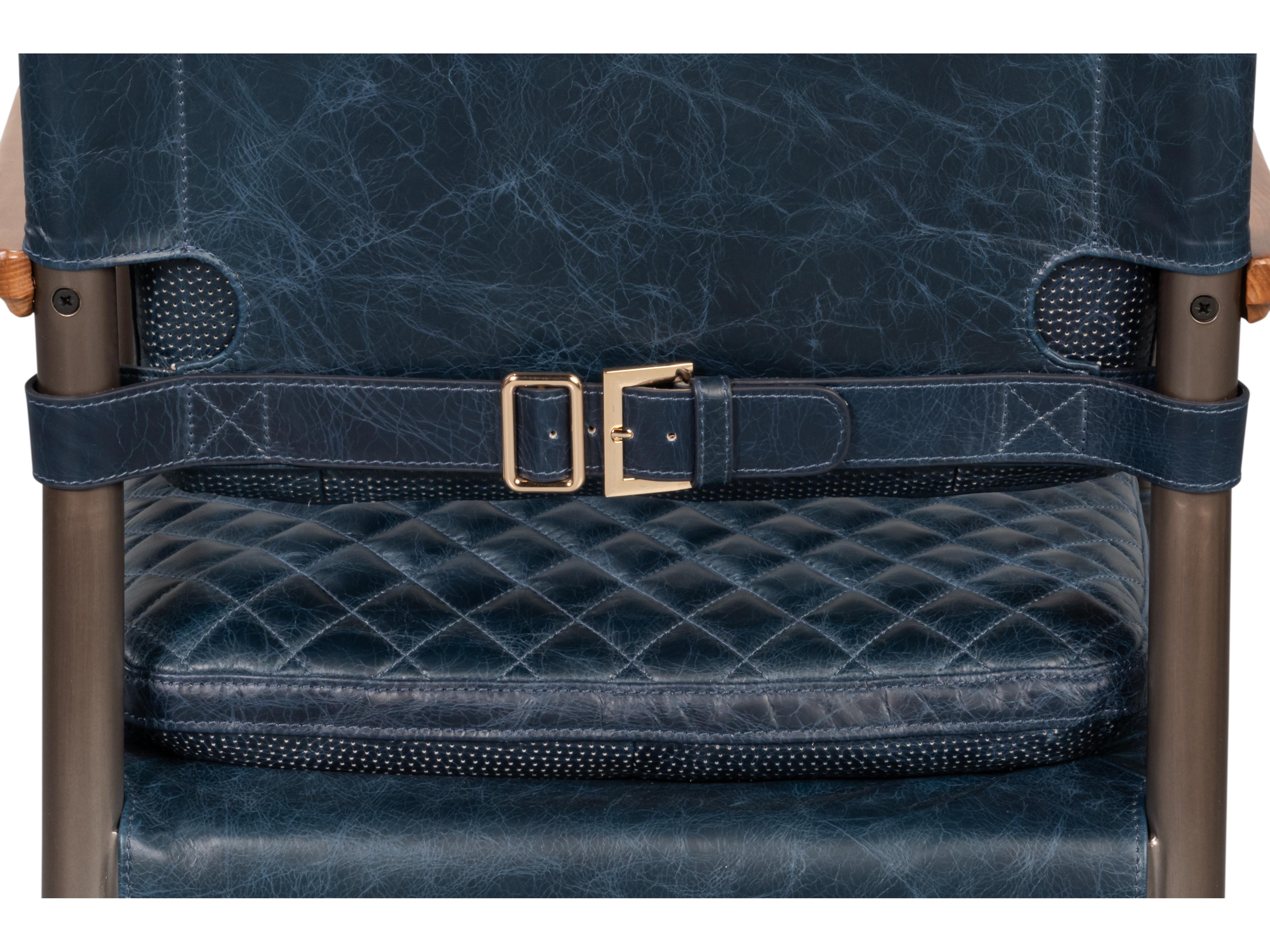 Sarreid Ltd The Harley Blue Leather Accent Chair