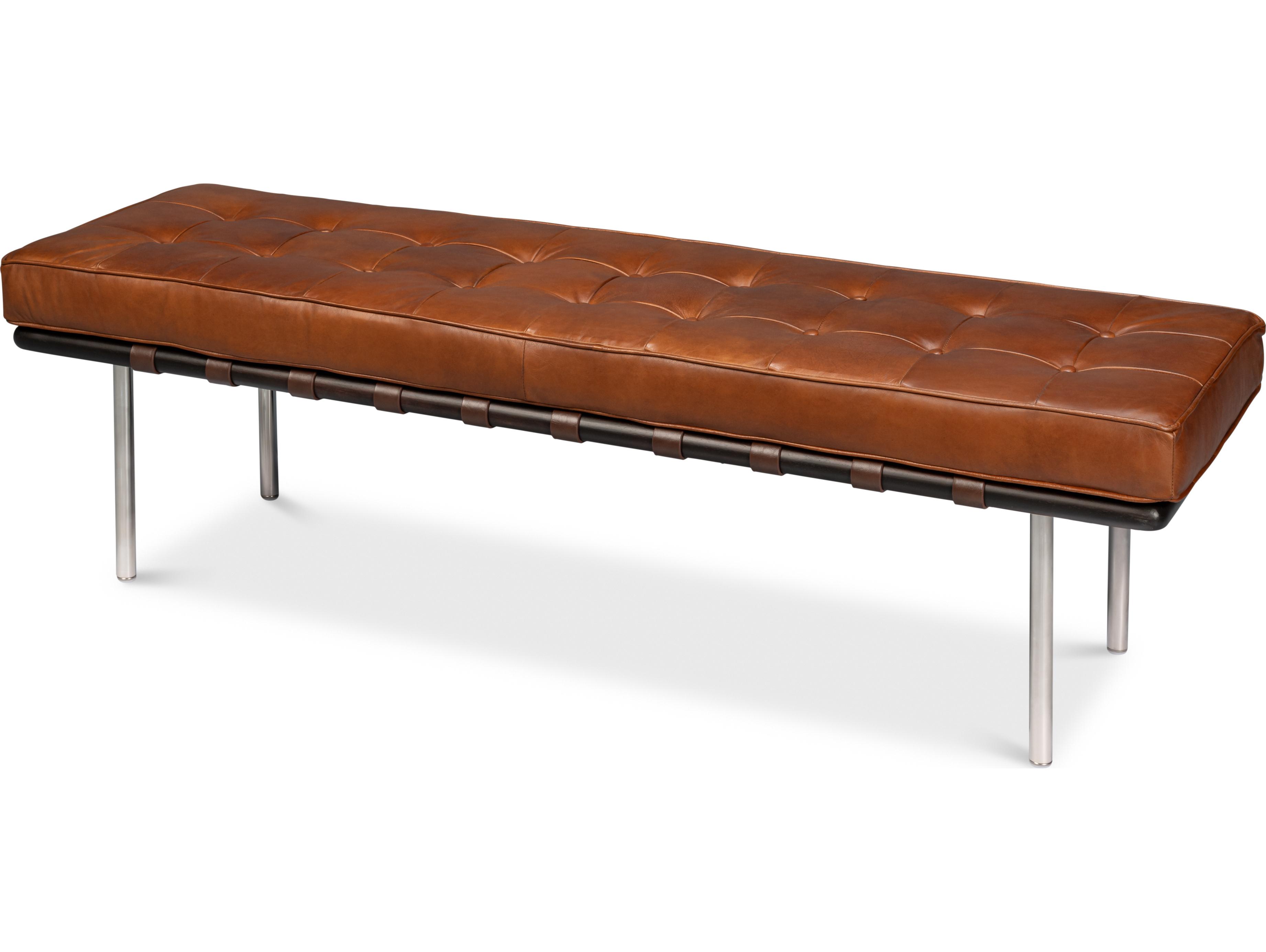 Sarreid Ltd Prince Albert Bench Vintage Havana Leather