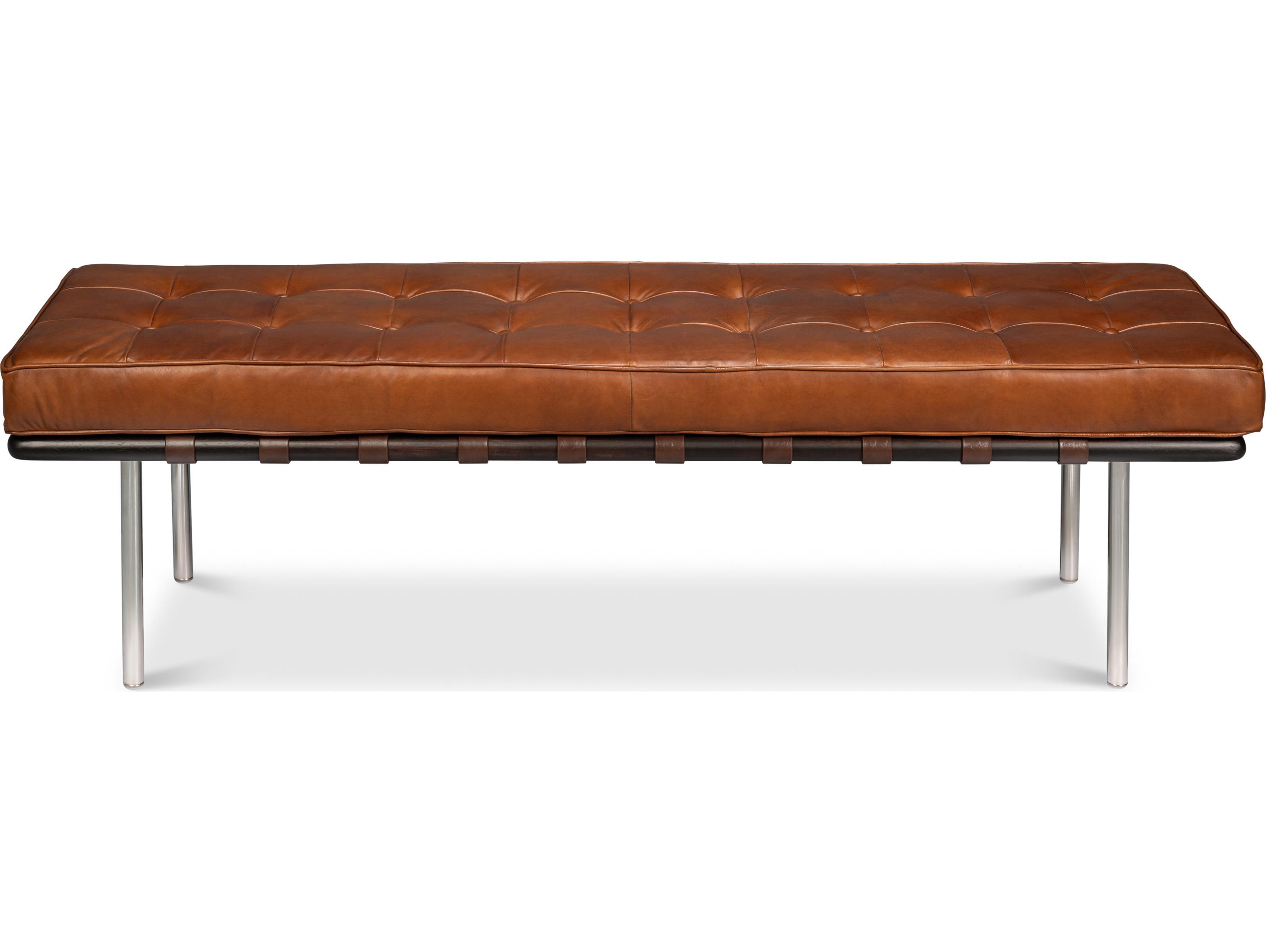 Sarreid Ltd Prince Albert Bench Vintage Havana Leather