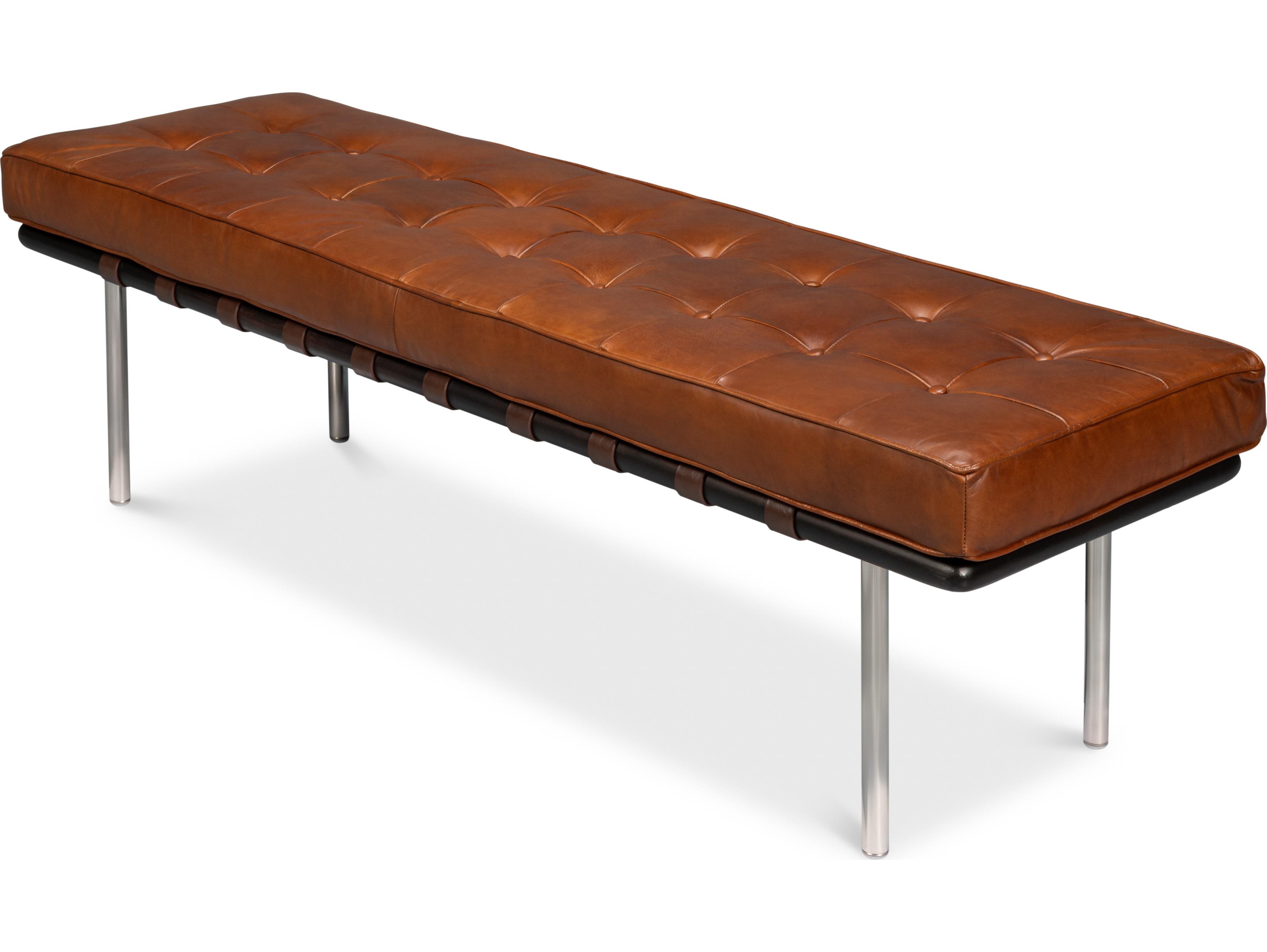 Sarreid Ltd Prince Albert Bench Vintage Havana Leather