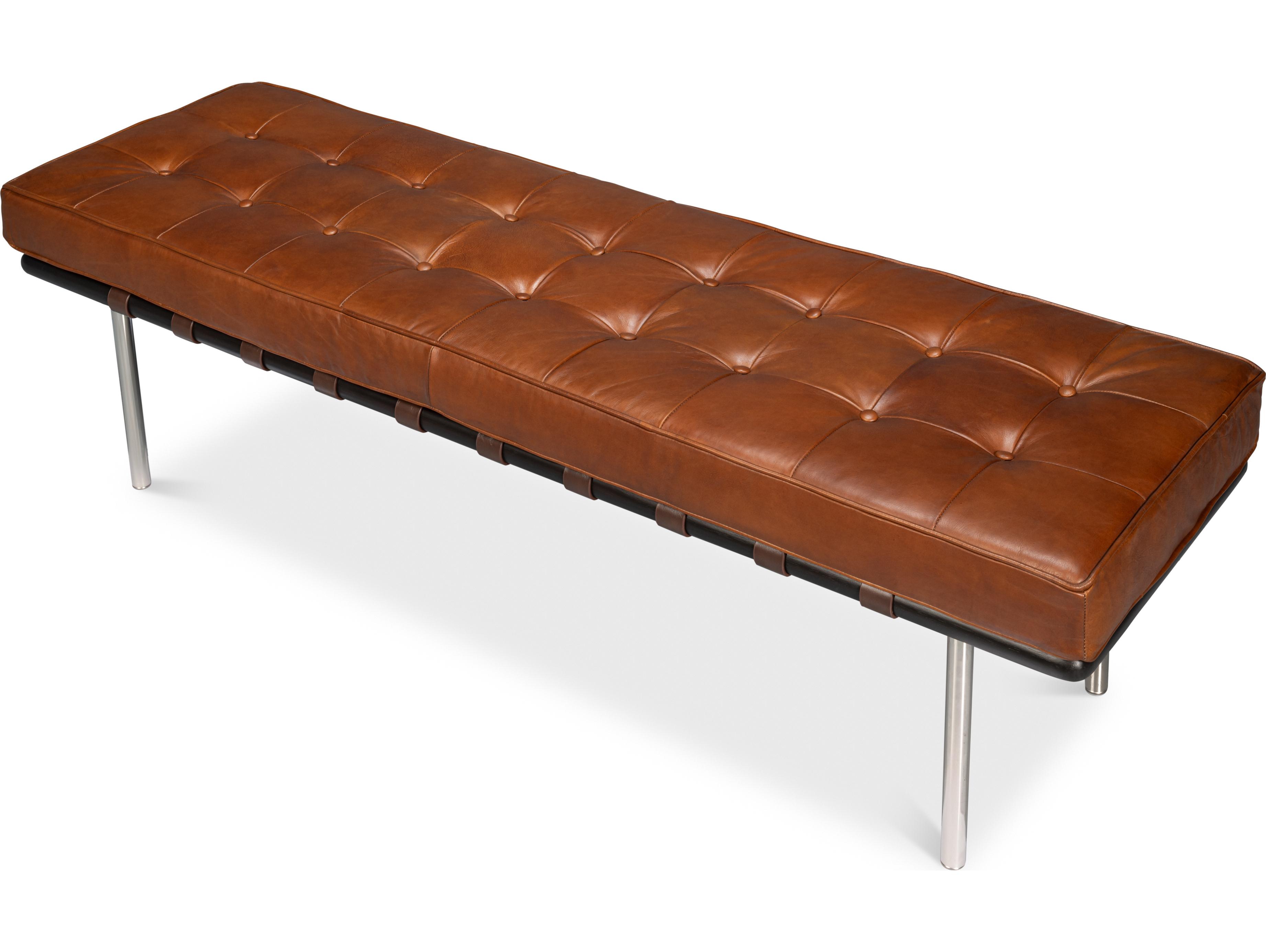 Sarreid Ltd Prince Albert Bench Vintage Havana Leather