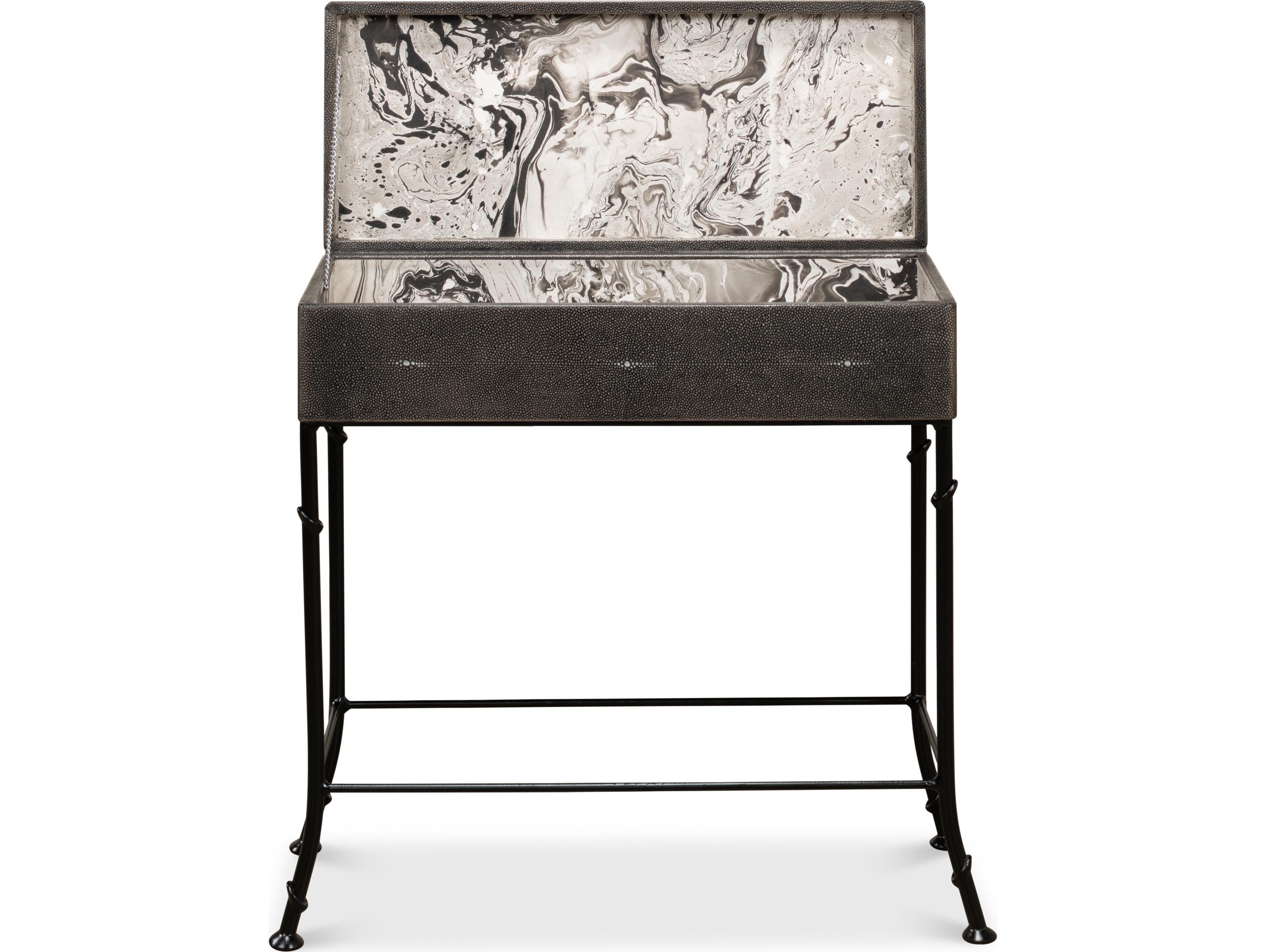 Sarreid Ltd Grey Leather Shagreen Box On Stand