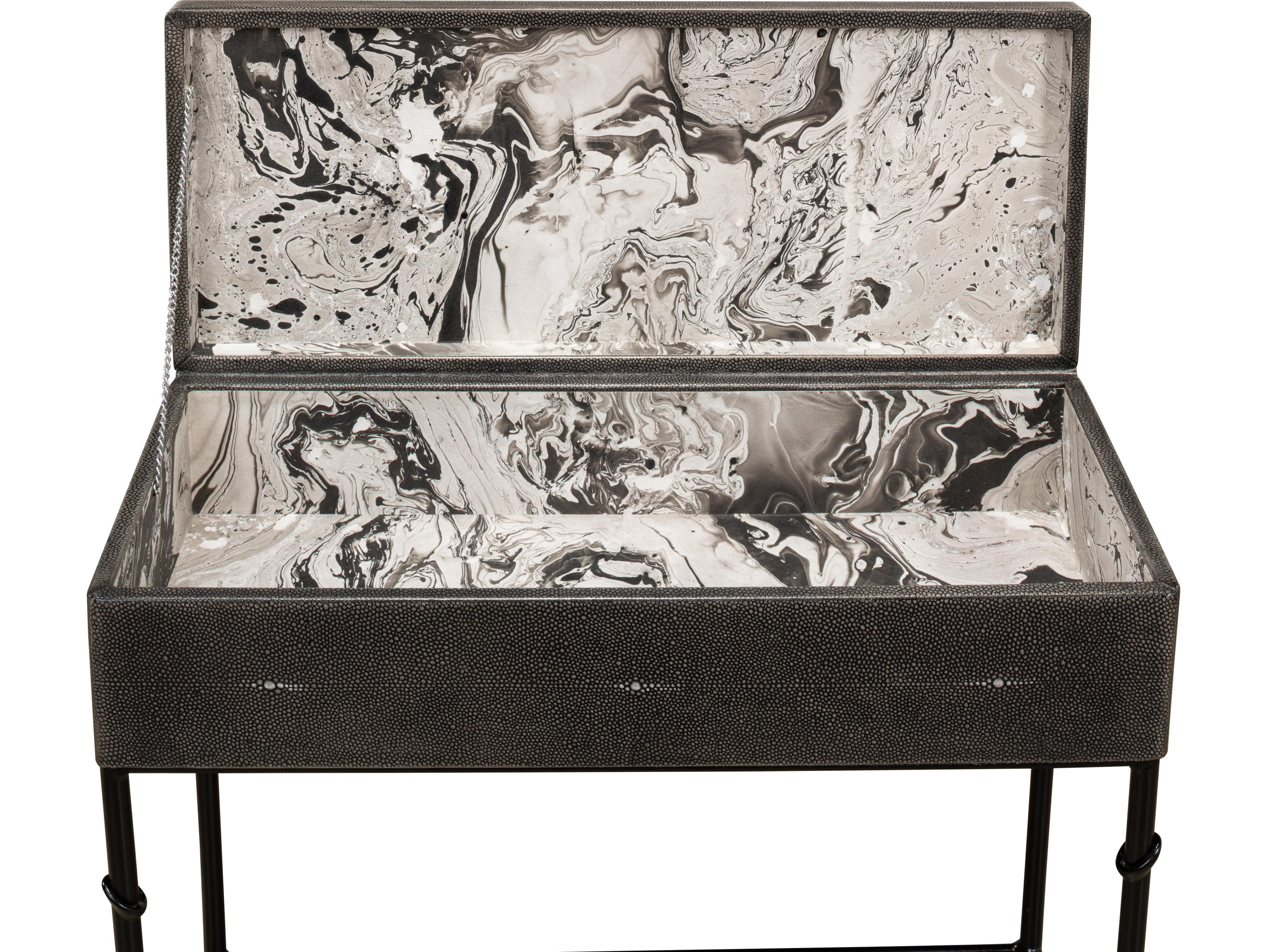 Sarreid Ltd Grey Leather Shagreen Box On Stand