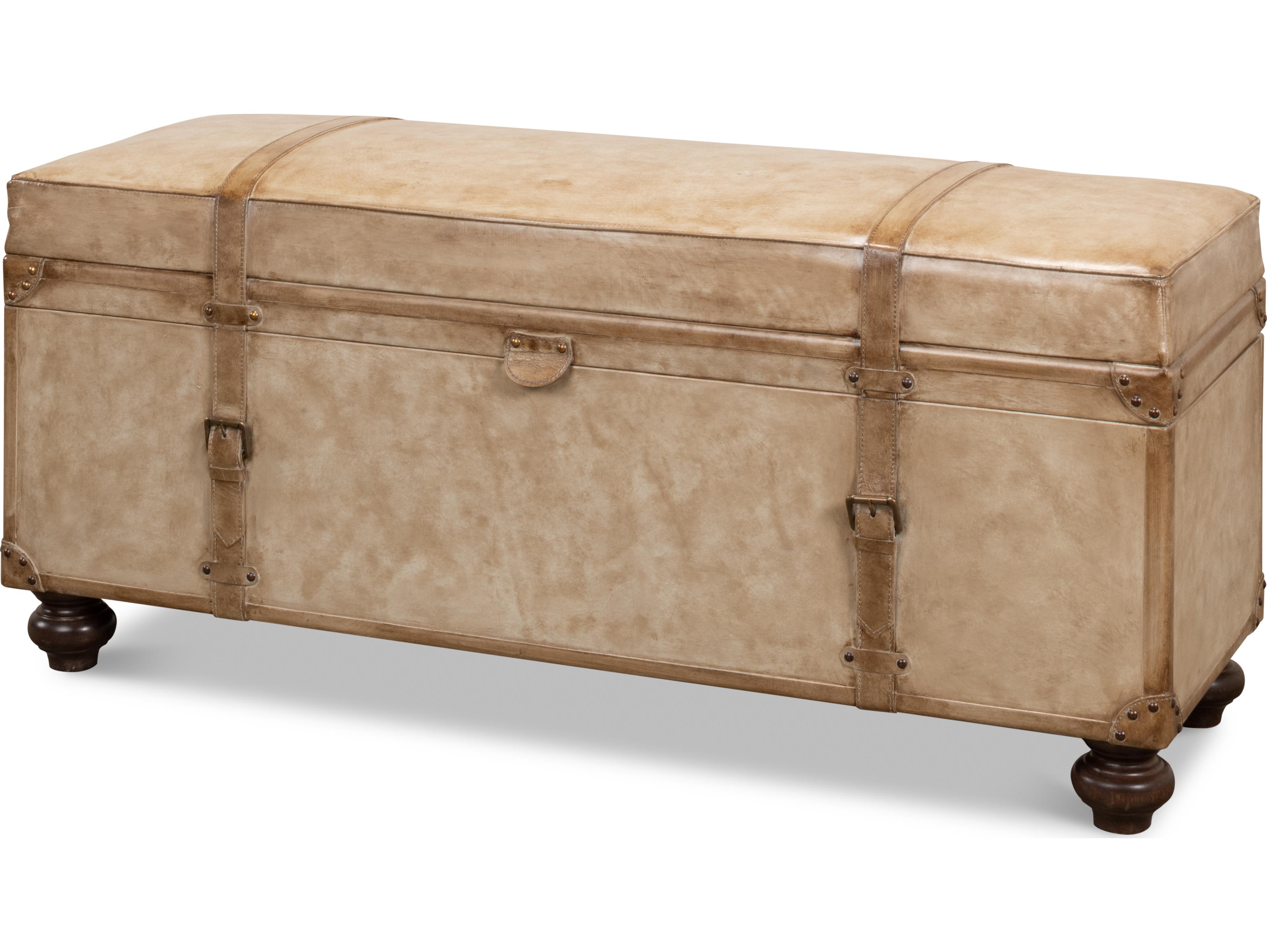 Sarreid Ltd Leather Trunk Bench Pearl Leather