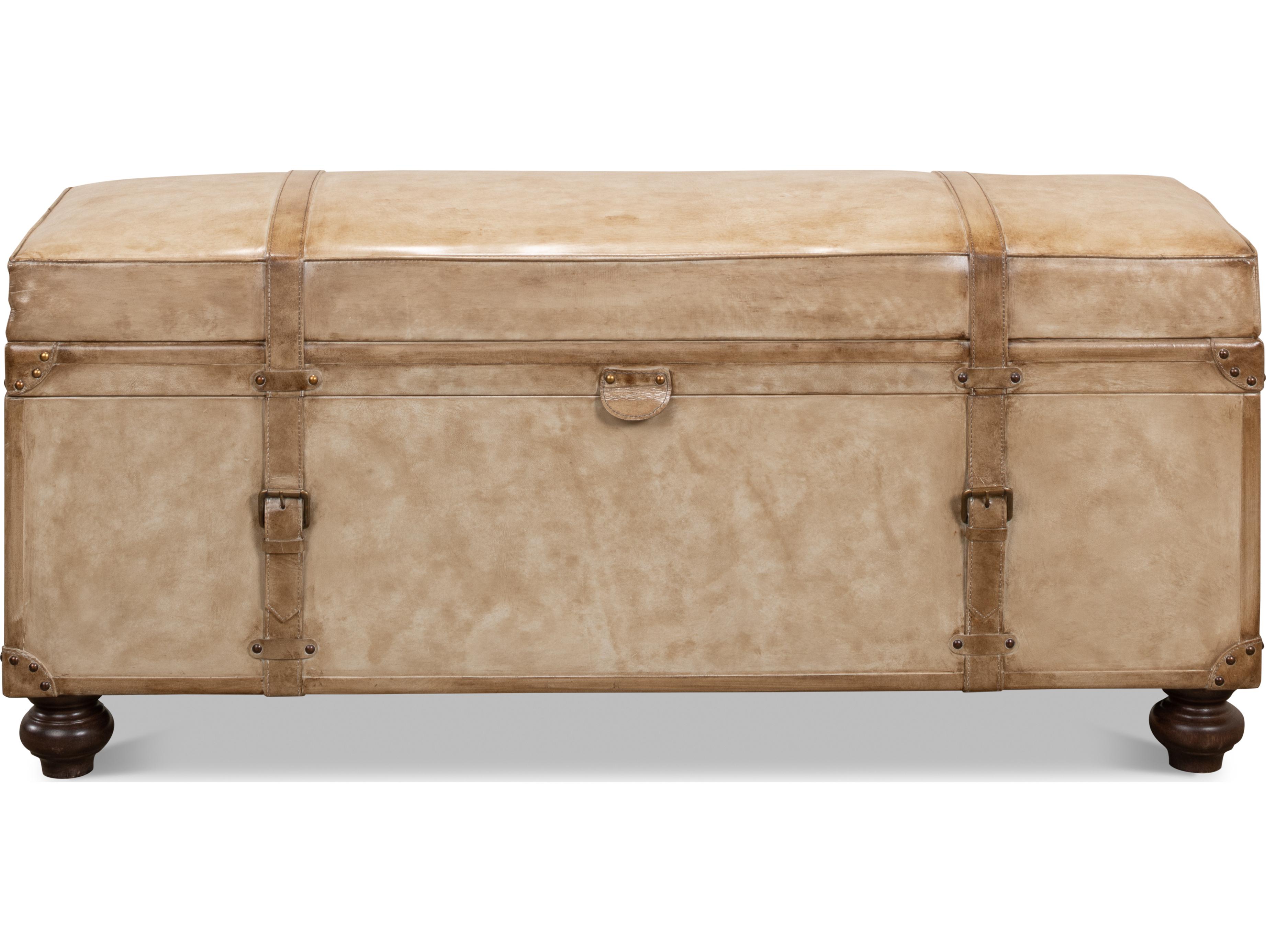Sarreid Ltd Leather Trunk Bench Pearl Leather