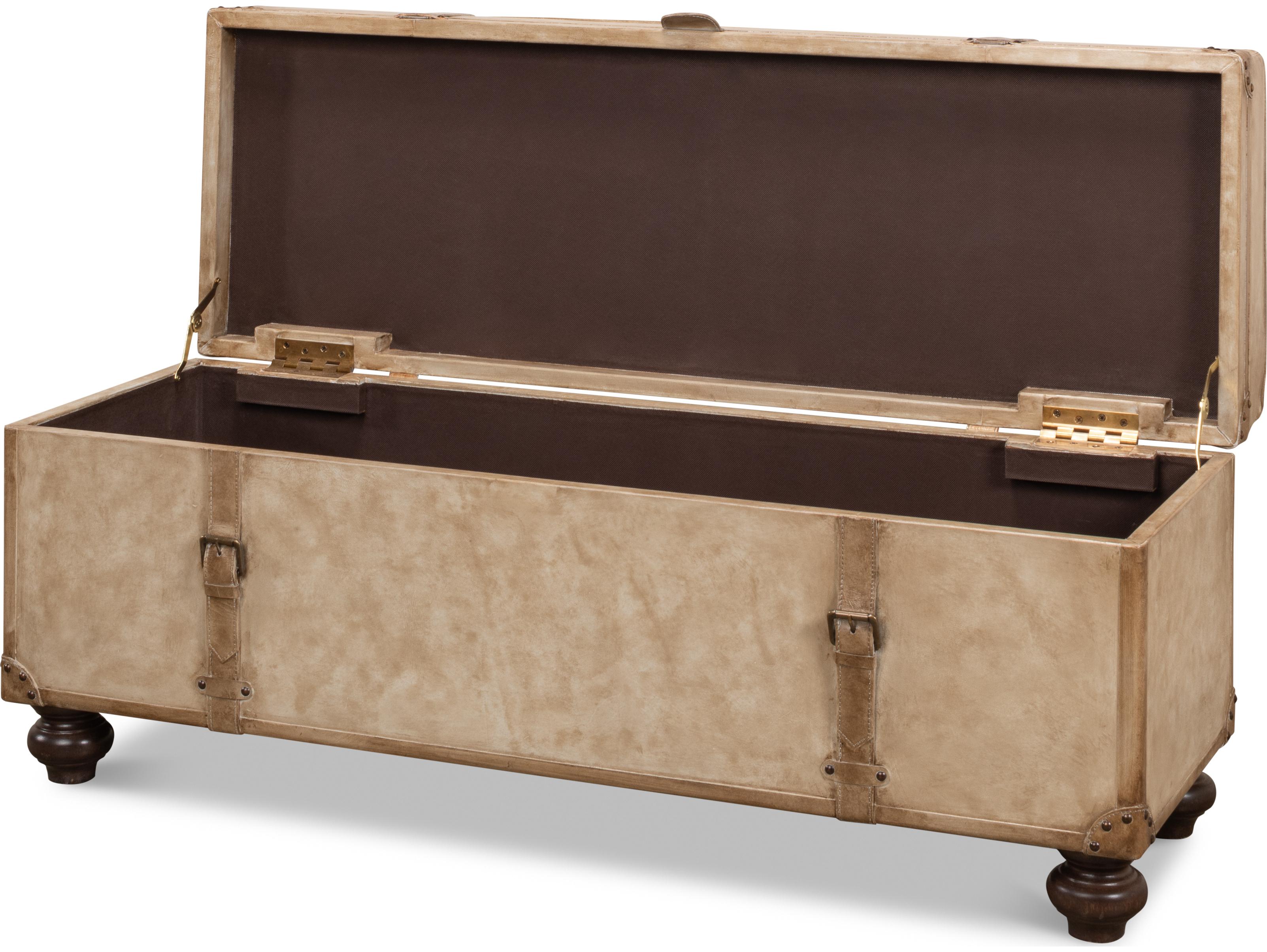 Sarreid Ltd Leather Trunk Bench Pearl Leather