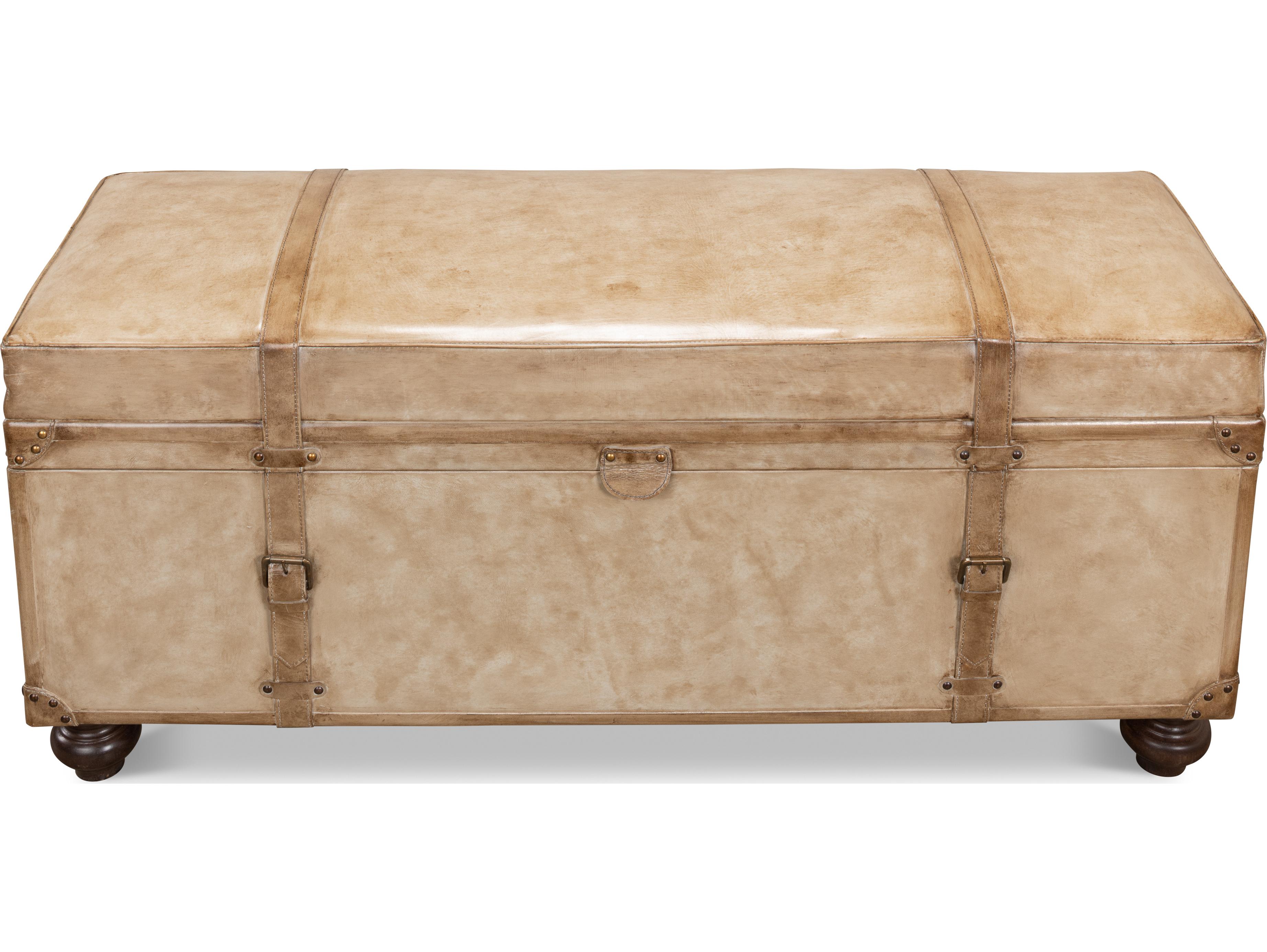 Sarreid Ltd Leather Trunk Bench Pearl Leather