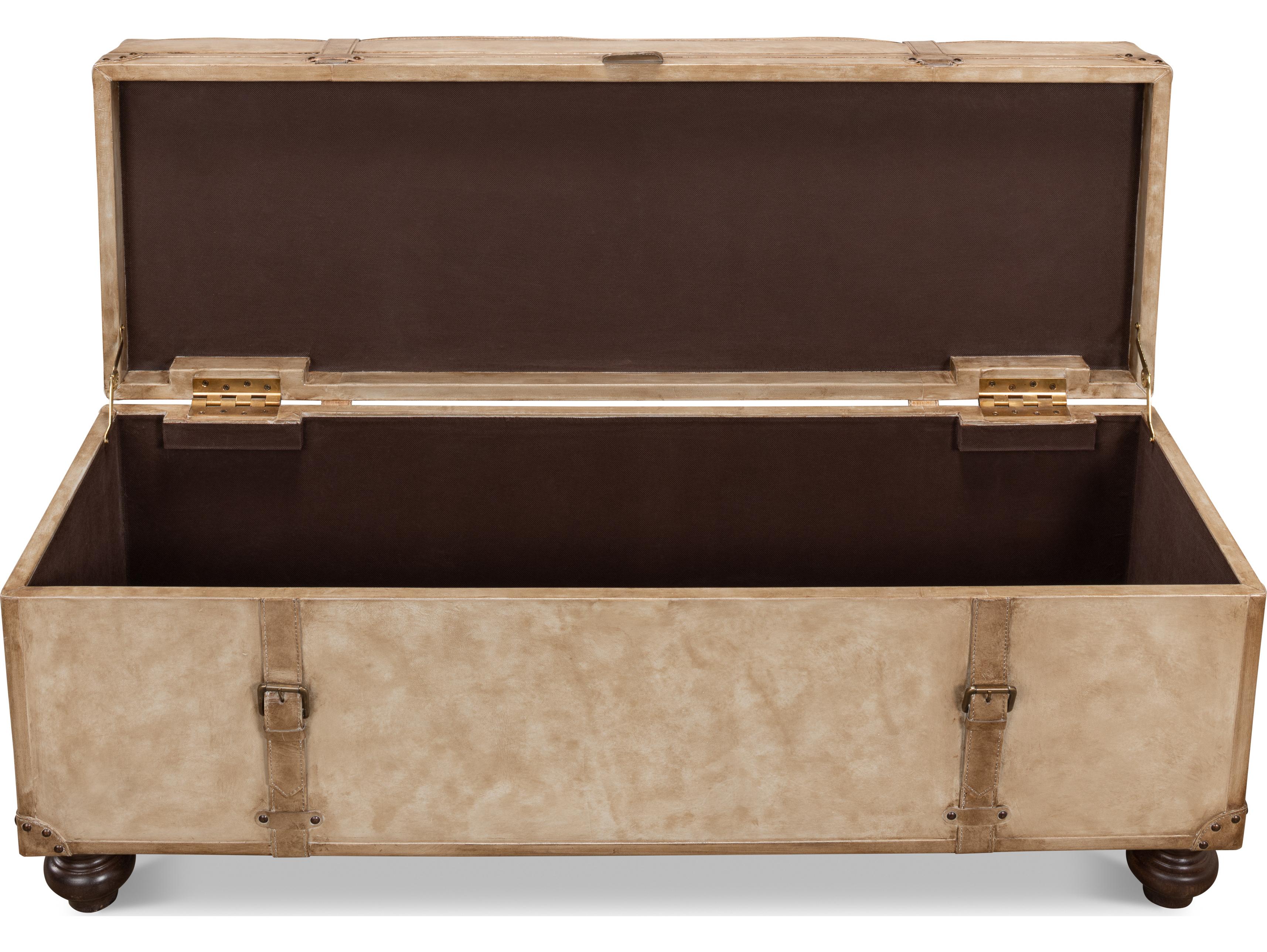 Sarreid Ltd Leather Trunk Bench Pearl Leather