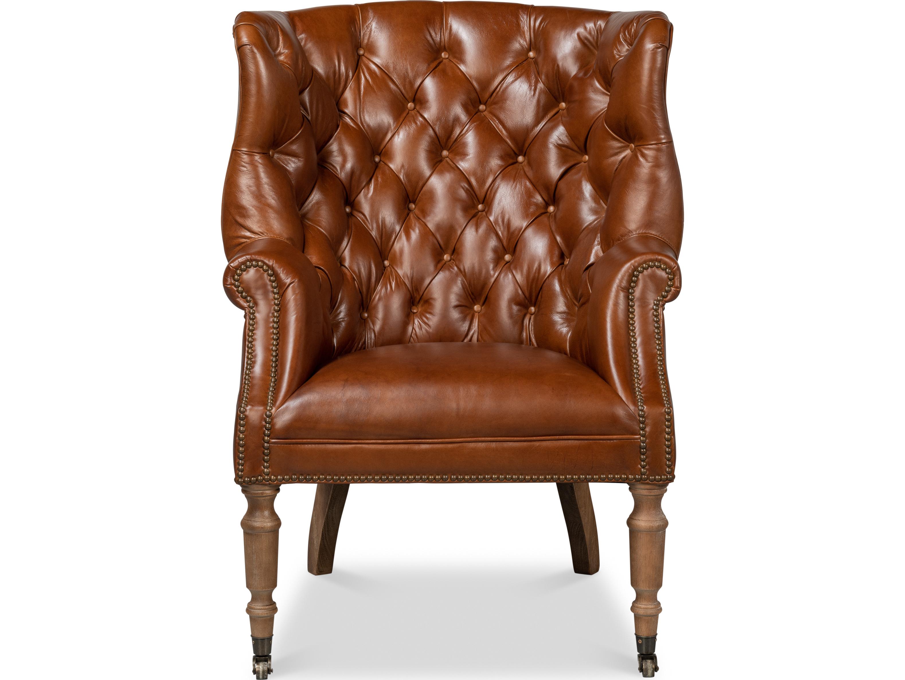 Sarreid Ltd Welsh Leather Chair Vintage Havana