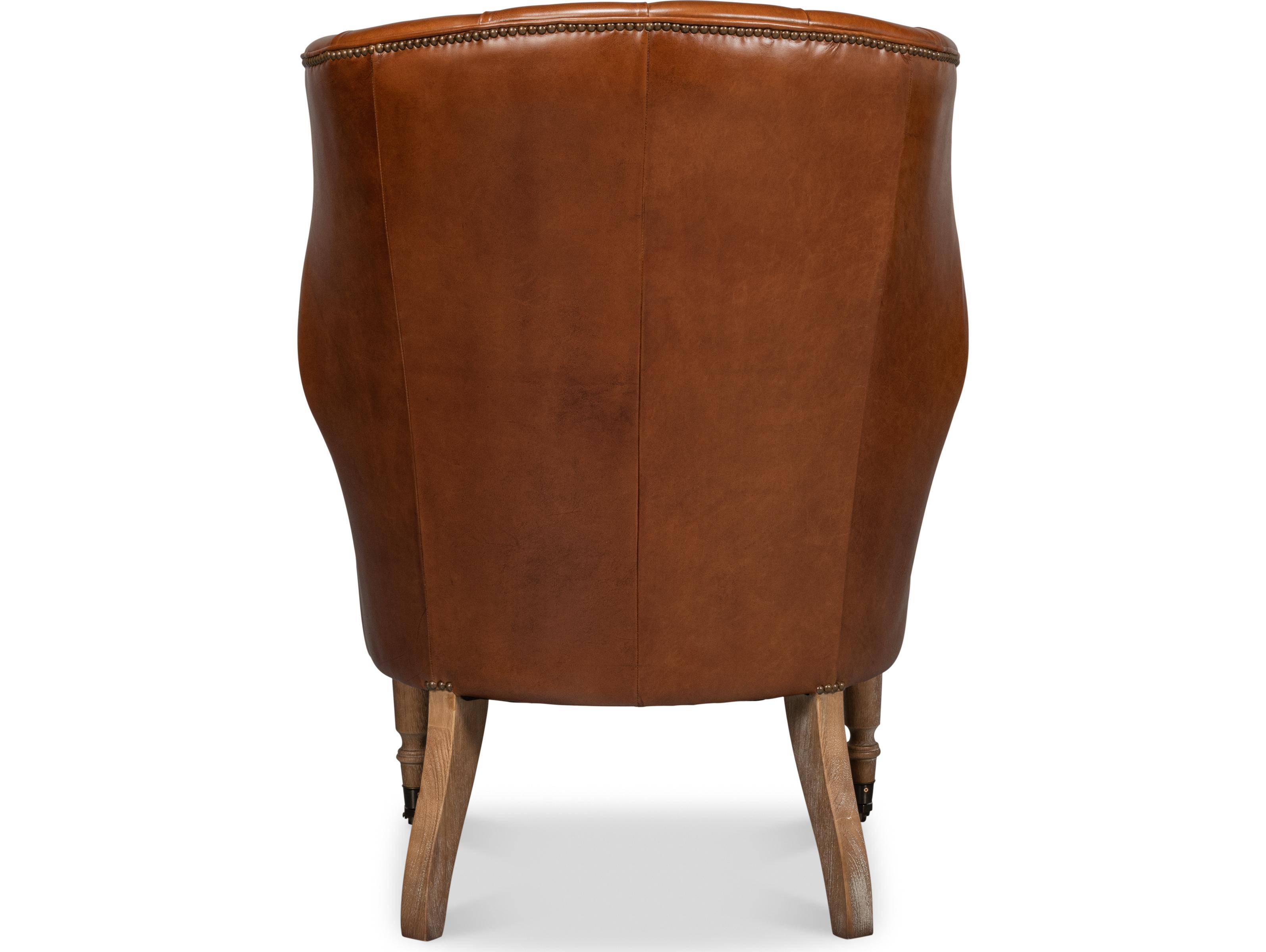 Sarreid Ltd Welsh Leather Chair Vintage Havana