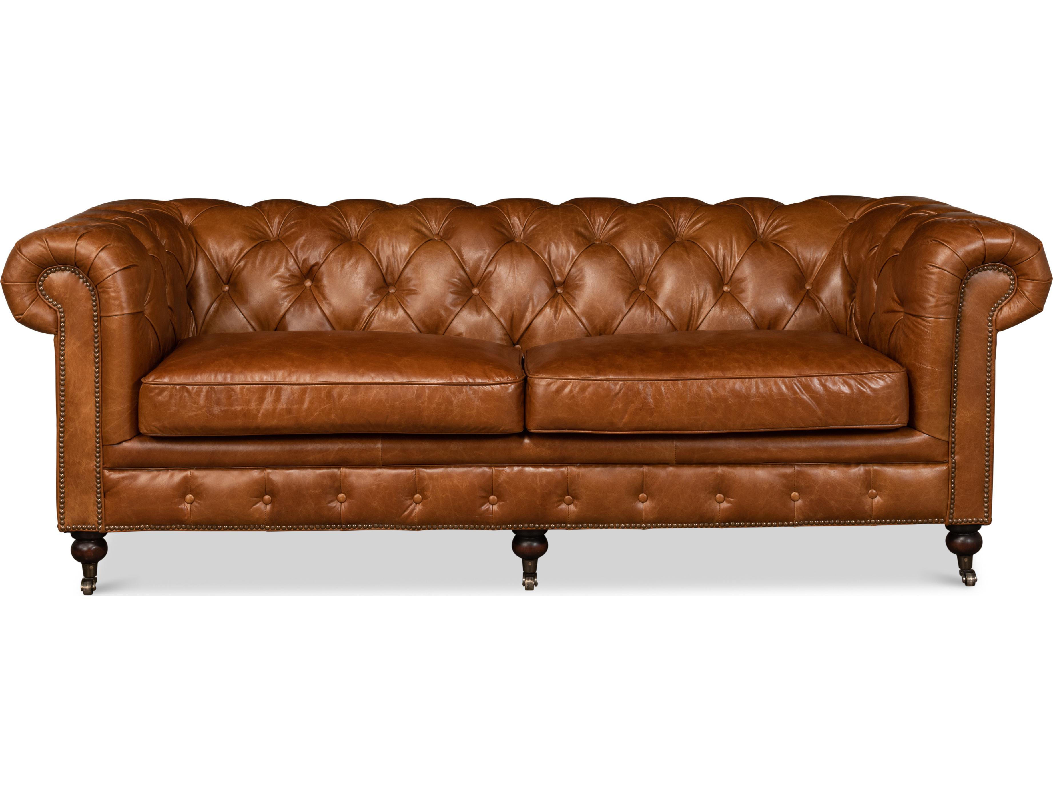 Sarreid Ltd Tufted English Club Sofa Cuba Brown