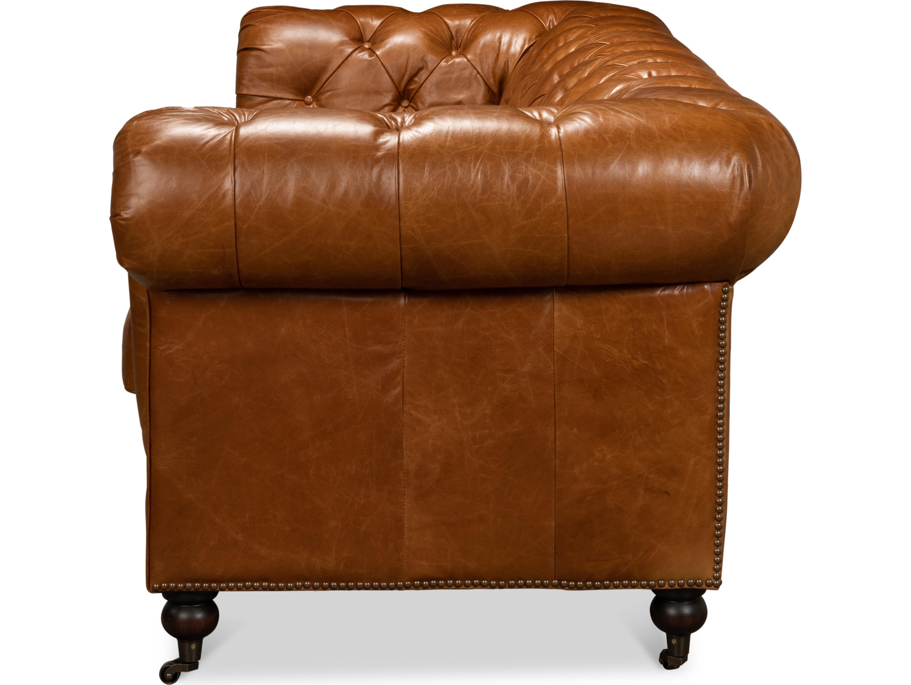 Sarreid Ltd Tufted English Club Sofa Cuba Brown