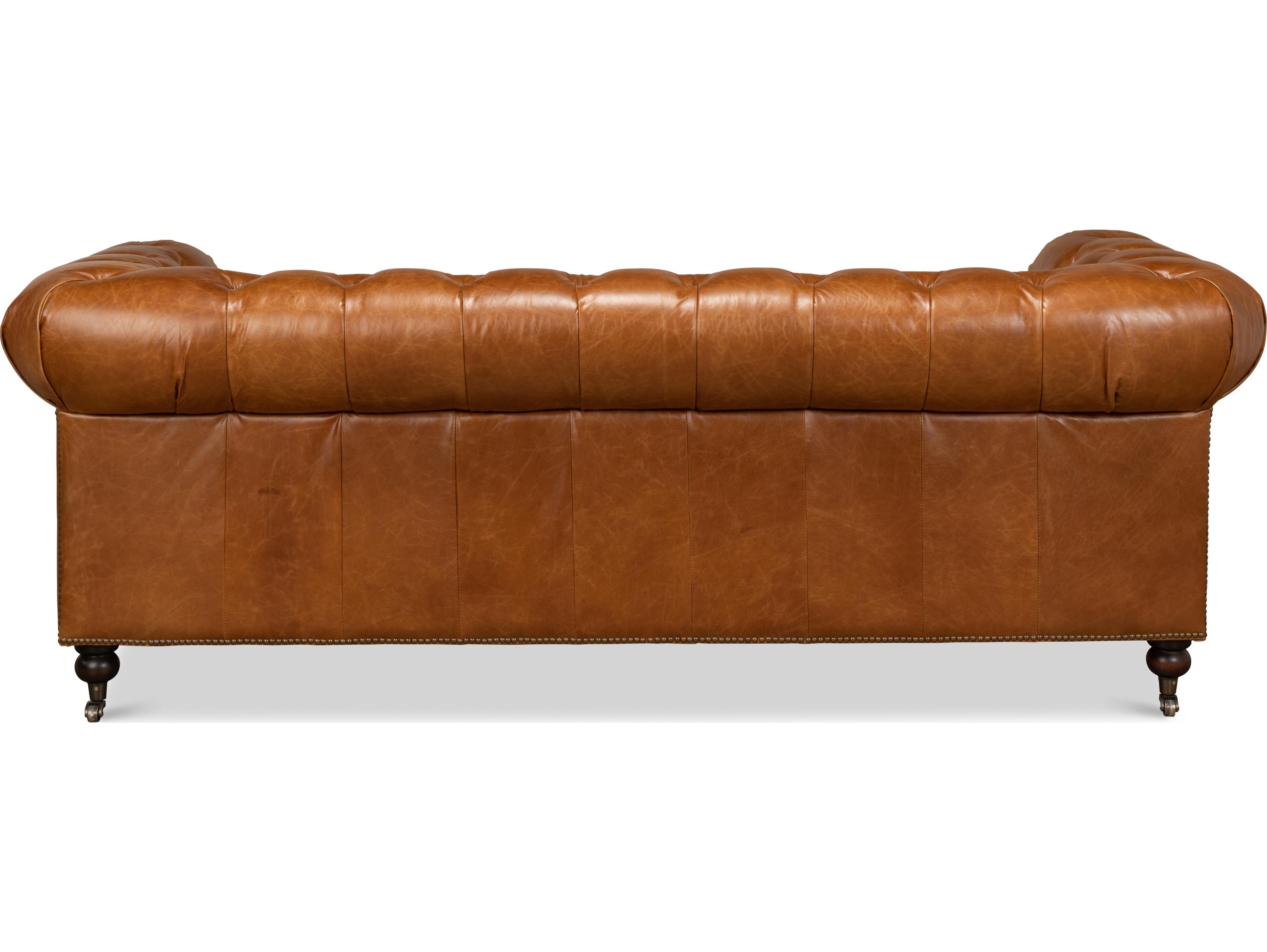 Sarreid Ltd Tufted English Club Sofa Cuba Brown