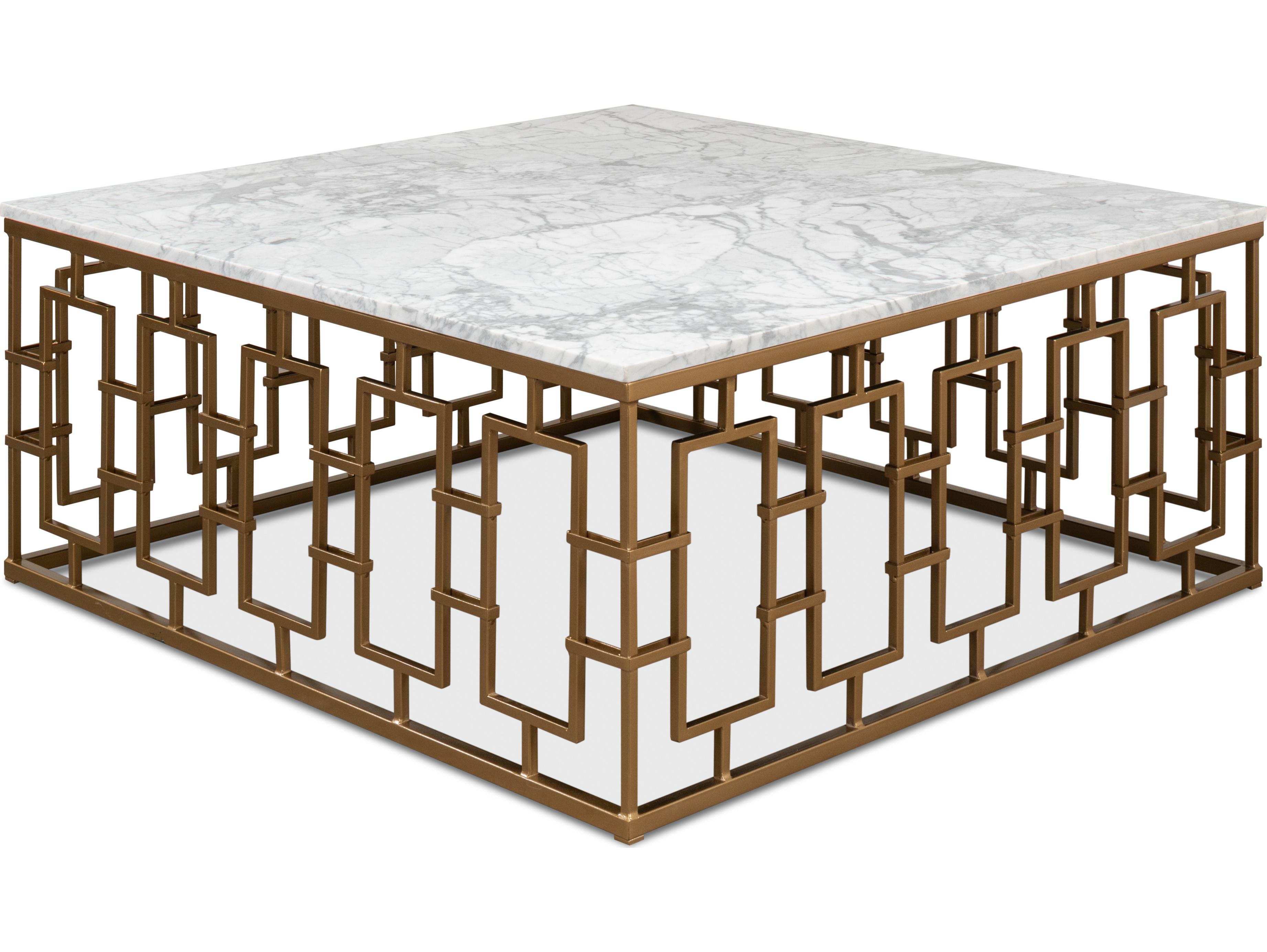 Sarreid Ltd Brass Gate Cocktail Table with White Marble