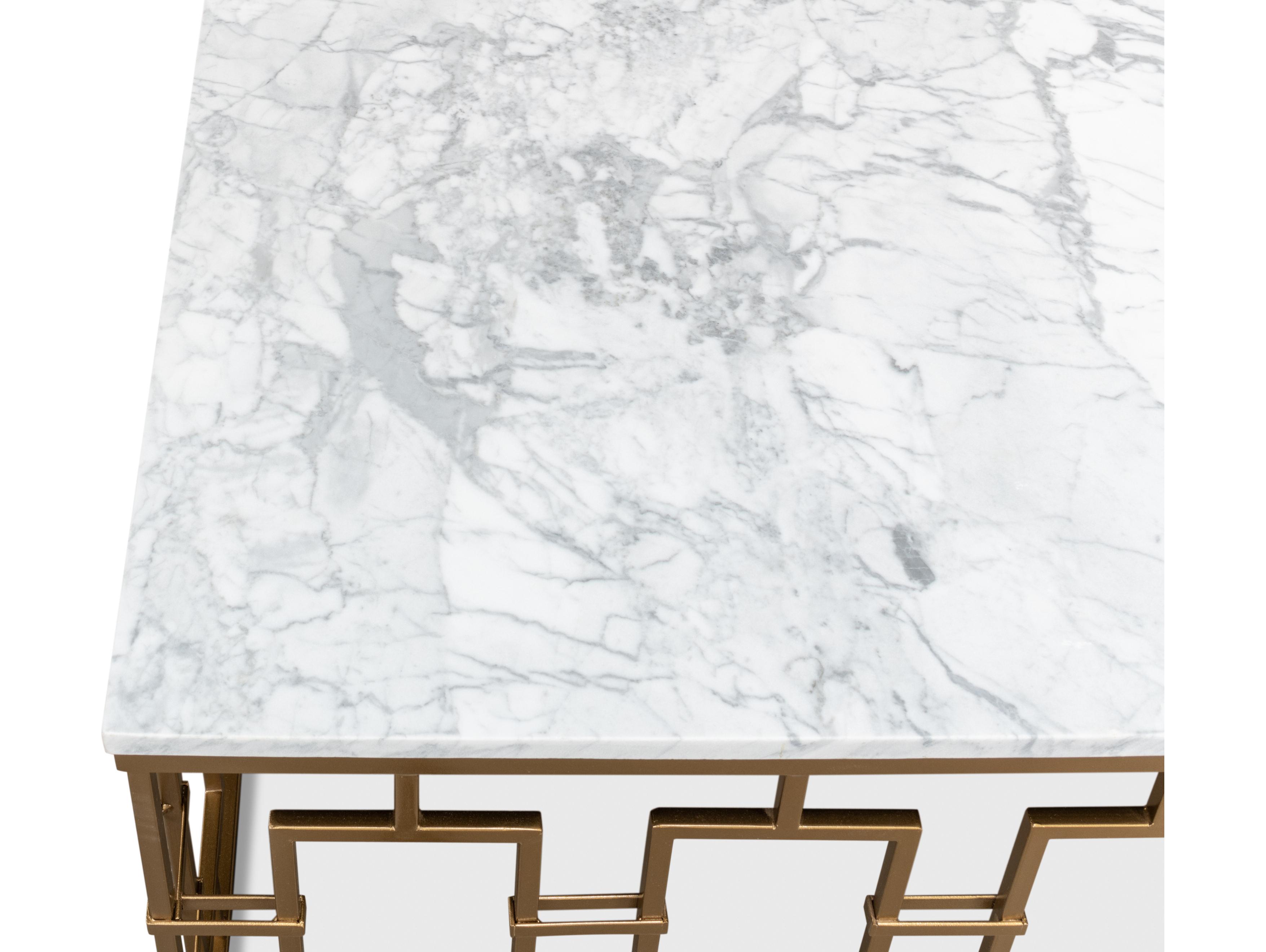 Sarreid Ltd Brass Gate Cocktail Table with White Marble