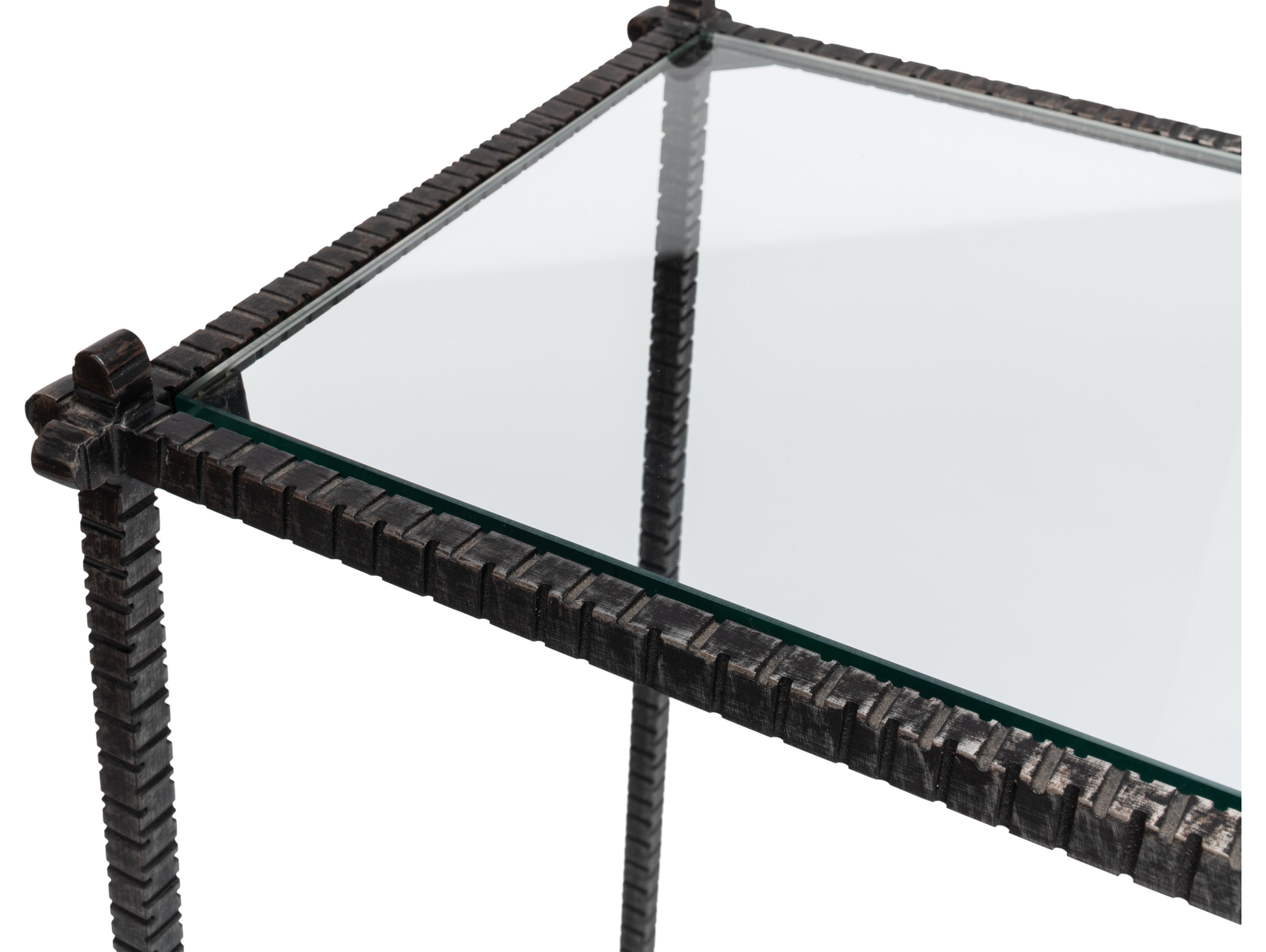 Sarreid Ltd Hand Chased Iron Console Table Glass Top