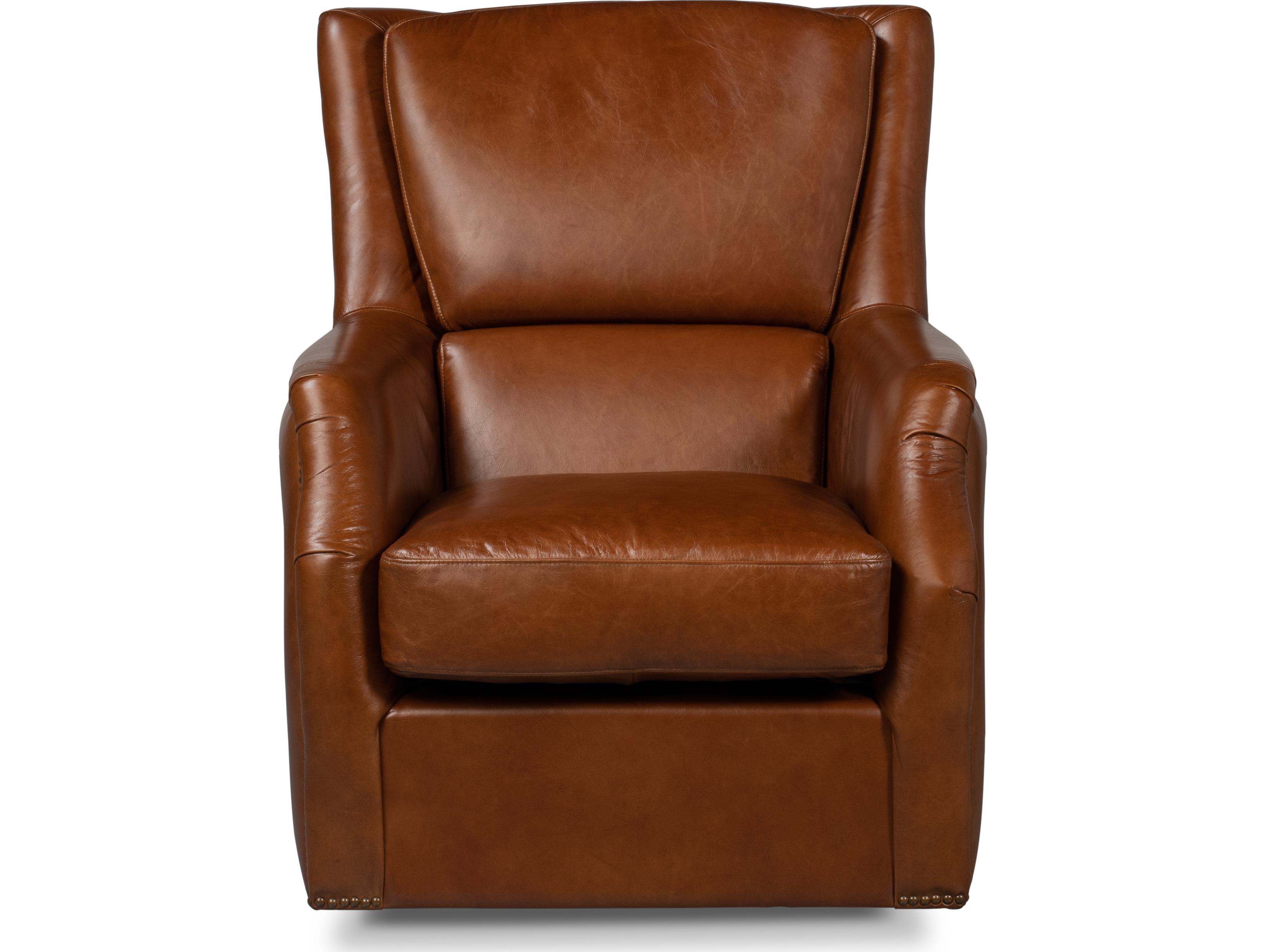 Sarreid Ltd Baker Leather Swivel Chair Havana Leather