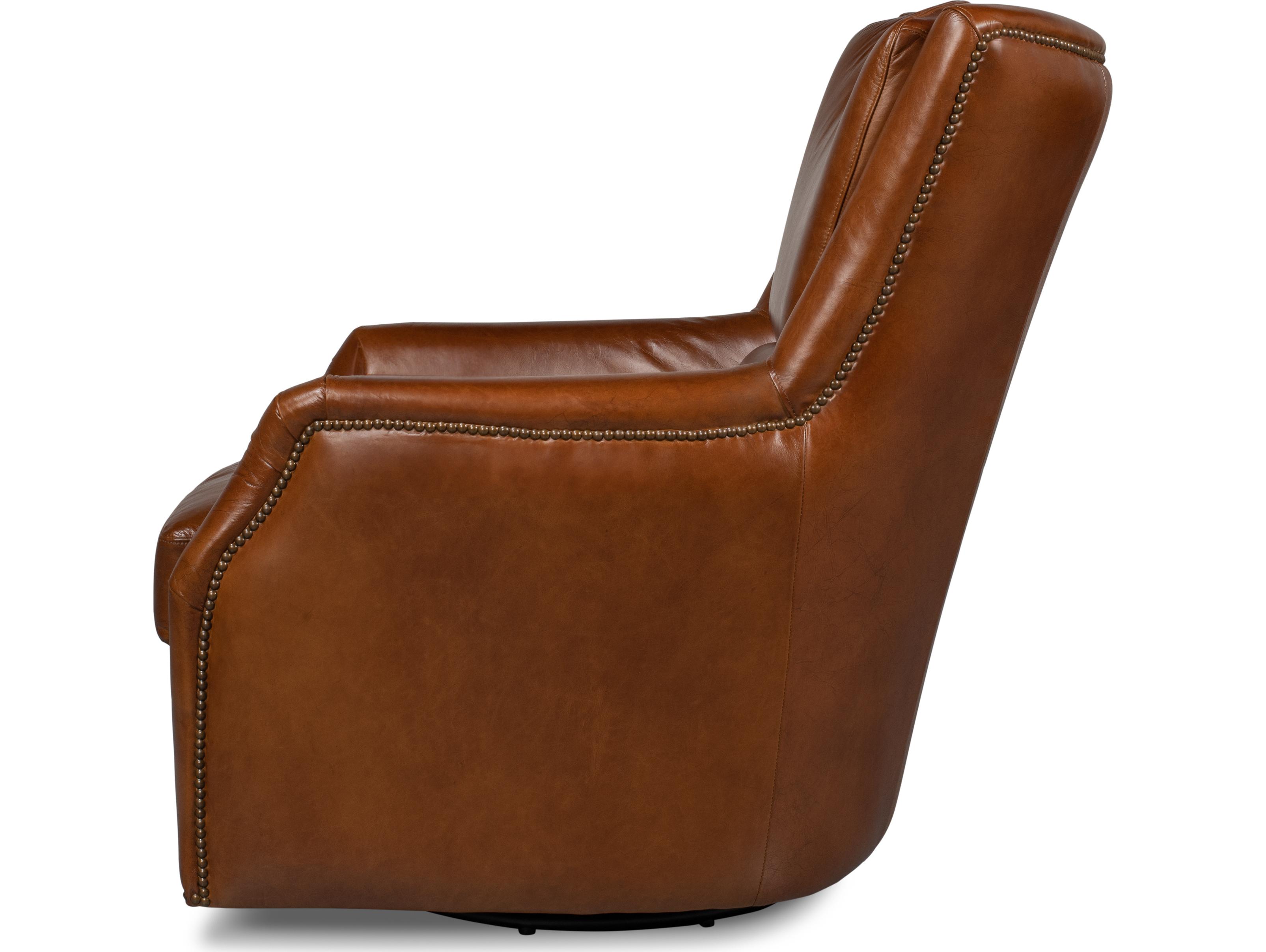 Sarreid Ltd Baker Leather Swivel Chair Havana Leather