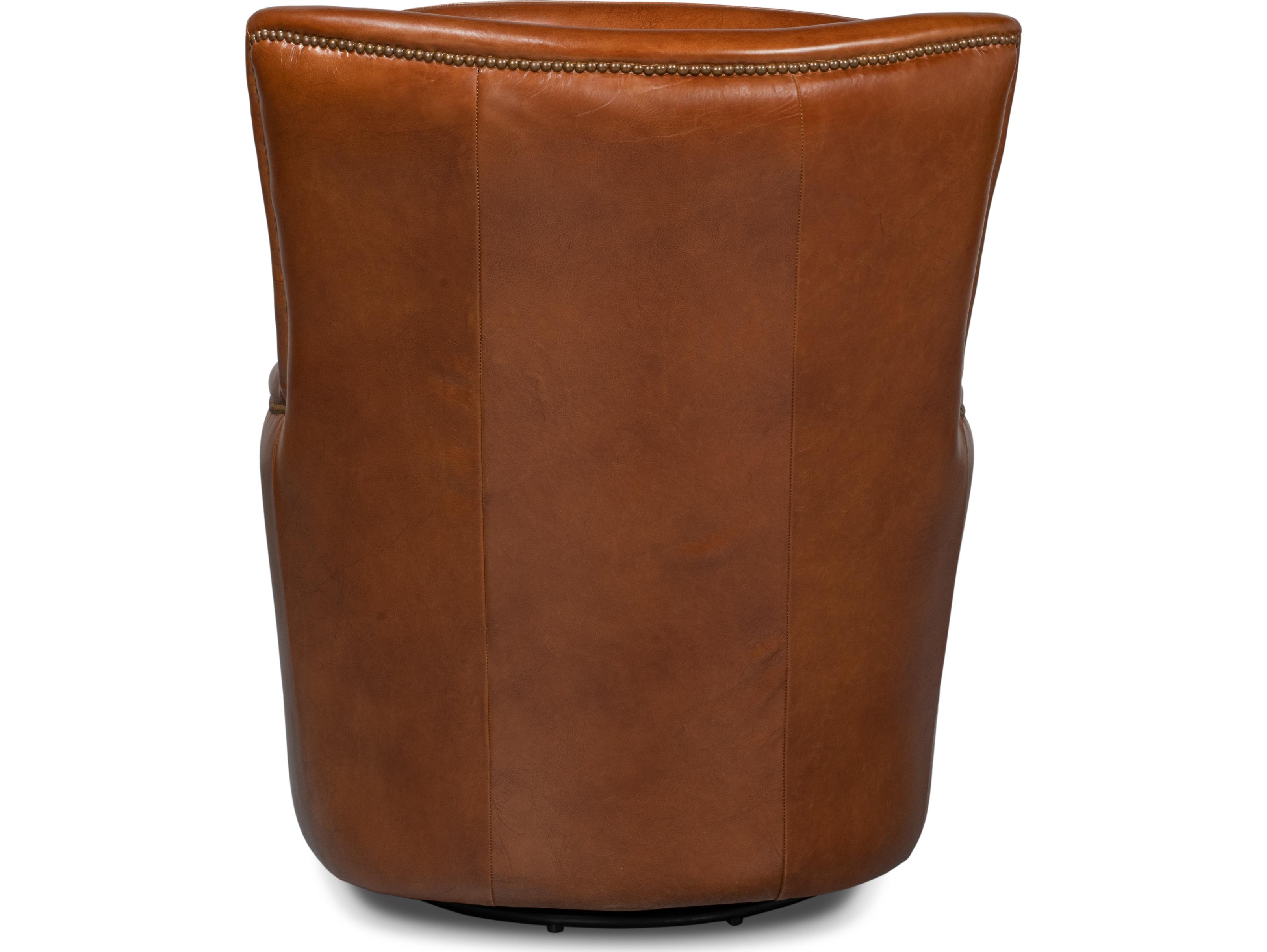 Sarreid Ltd Baker Leather Swivel Chair Havana Leather