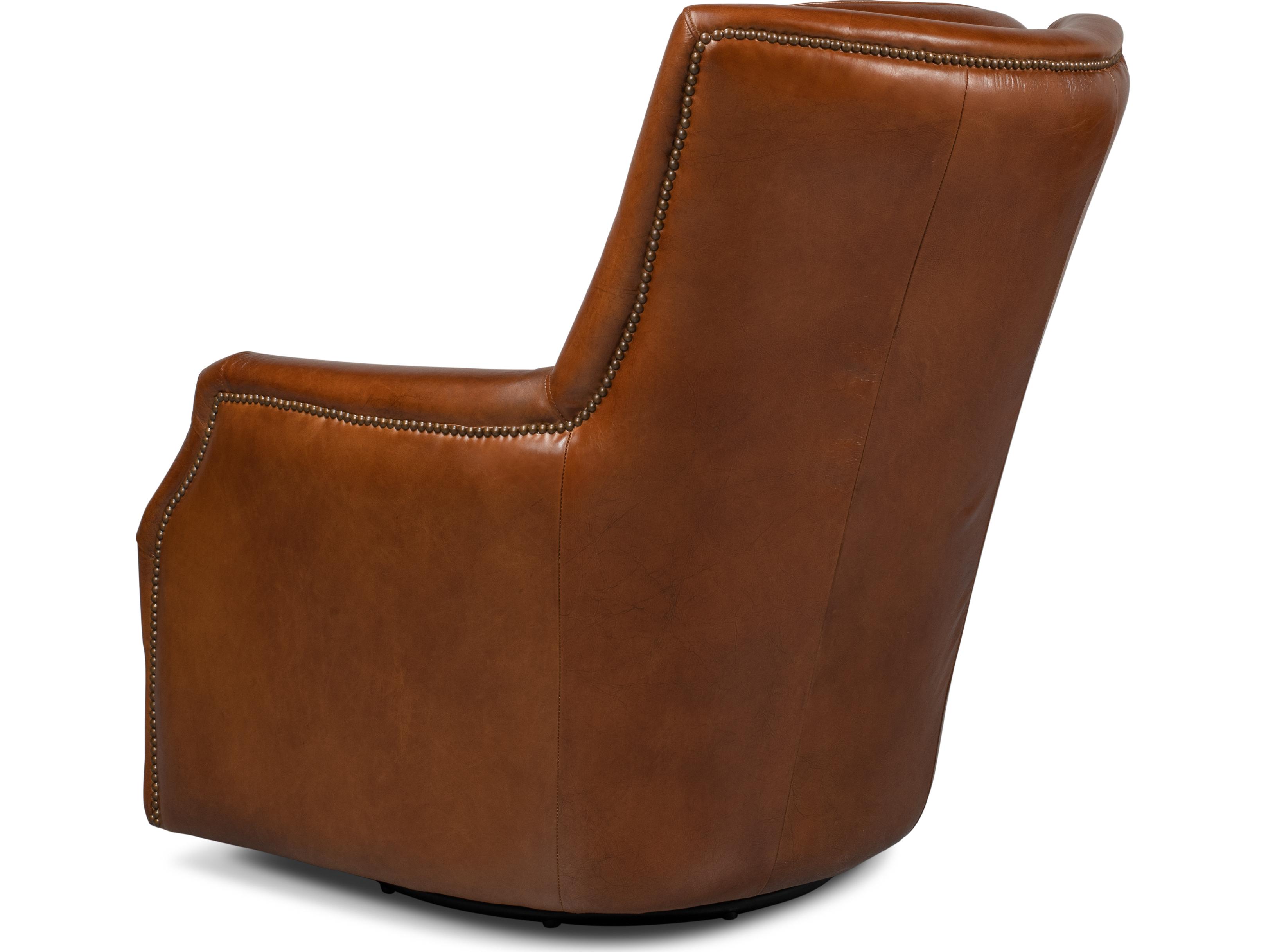 Sarreid Ltd Baker Leather Swivel Chair Havana Leather