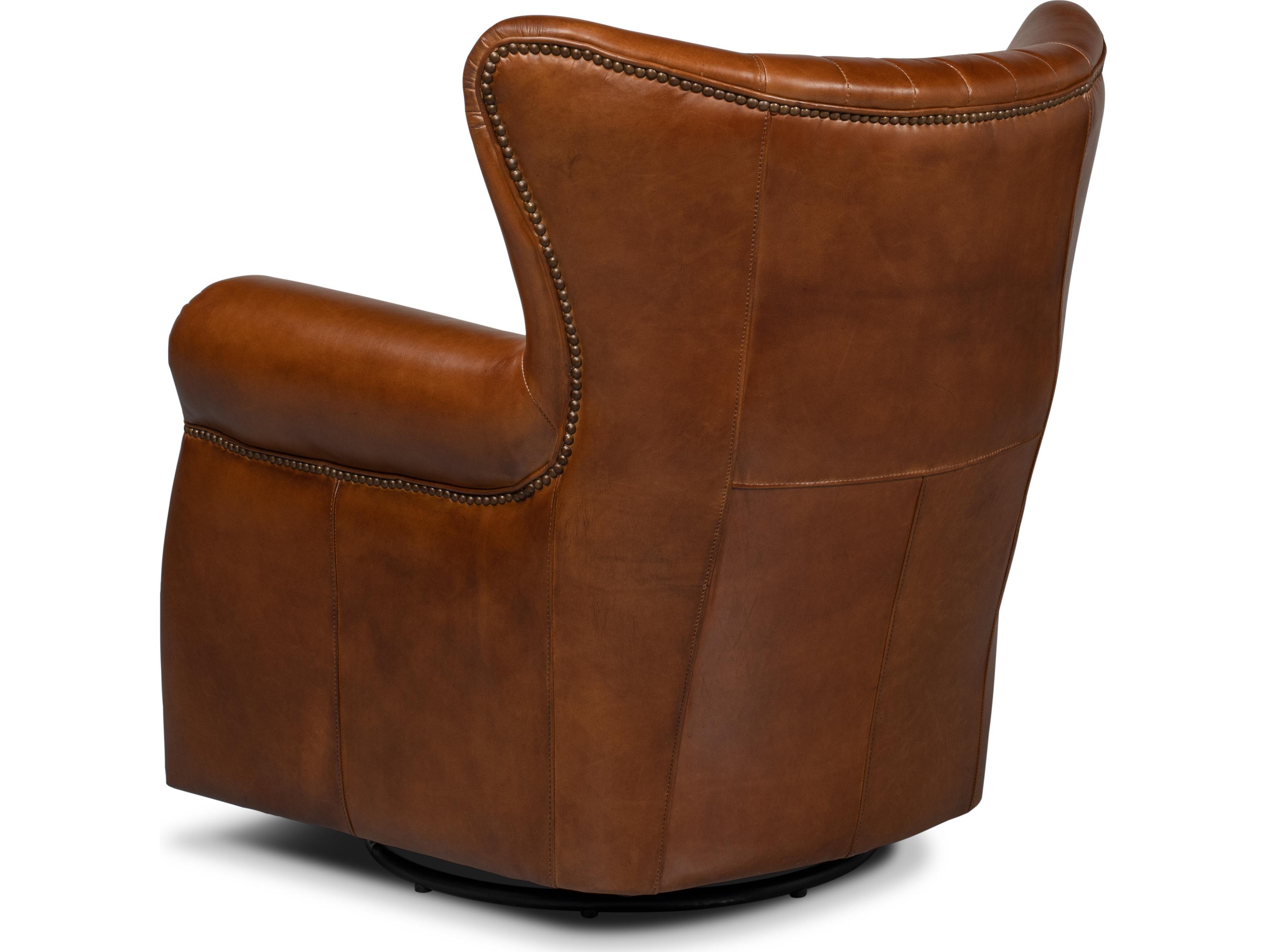 Sarreid Ltd Bugatti Leather Swivel Chair