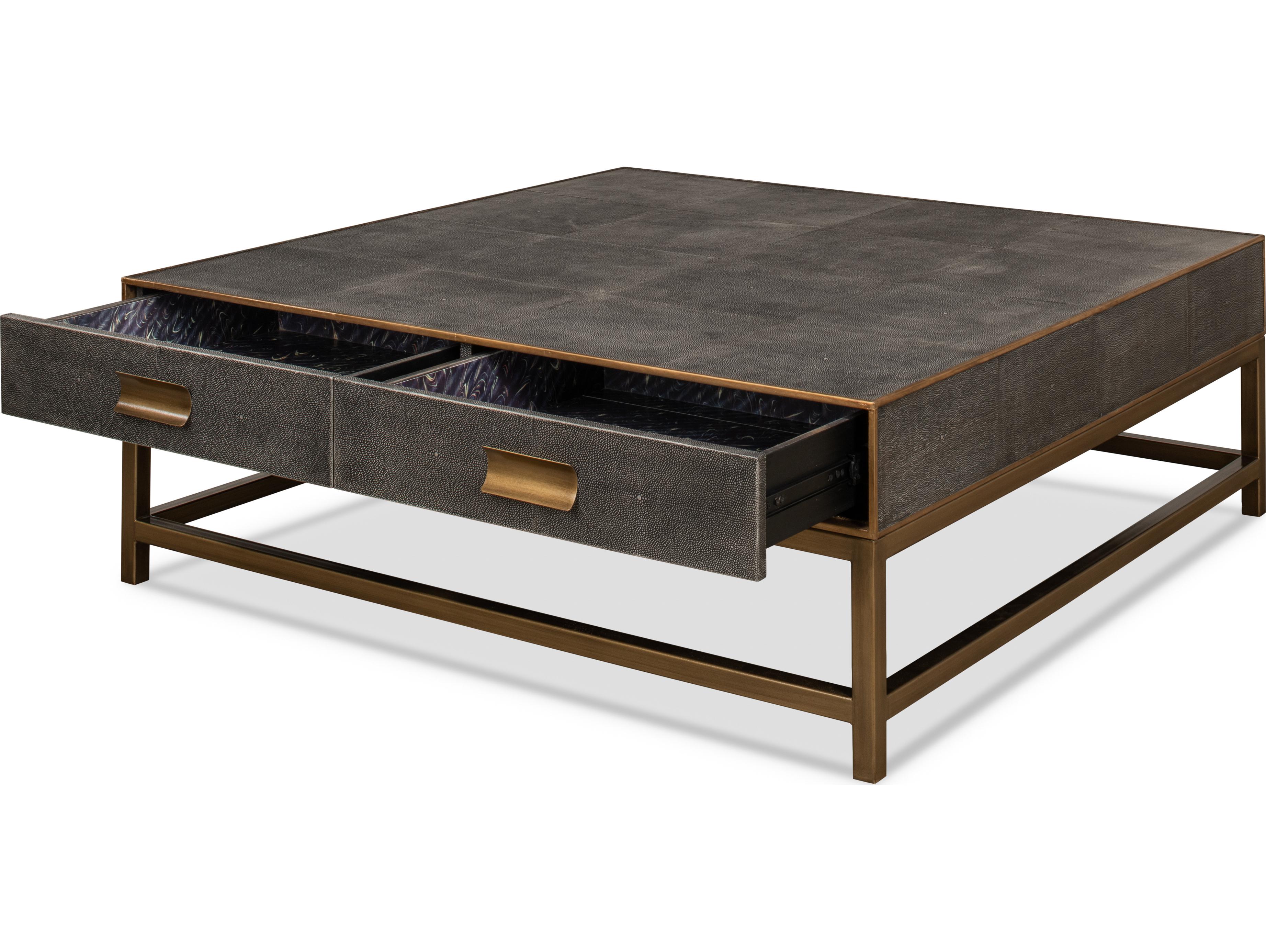 Sarreid Ltd Gideon Shagreen Square Coffee Table Antique Grey