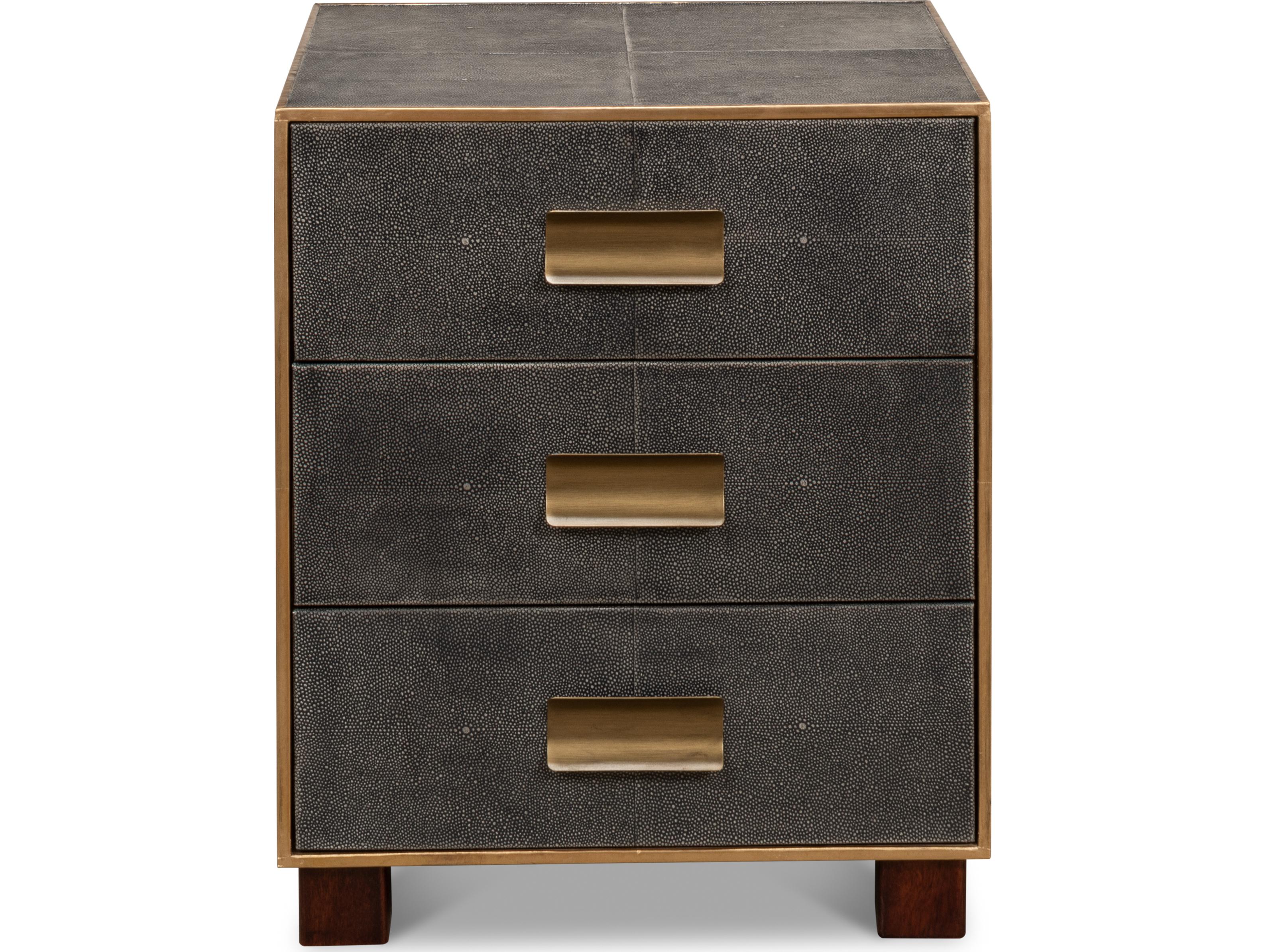 Sarreid Ltd Gideon Shagreen 3 Drawer Side Table Grey