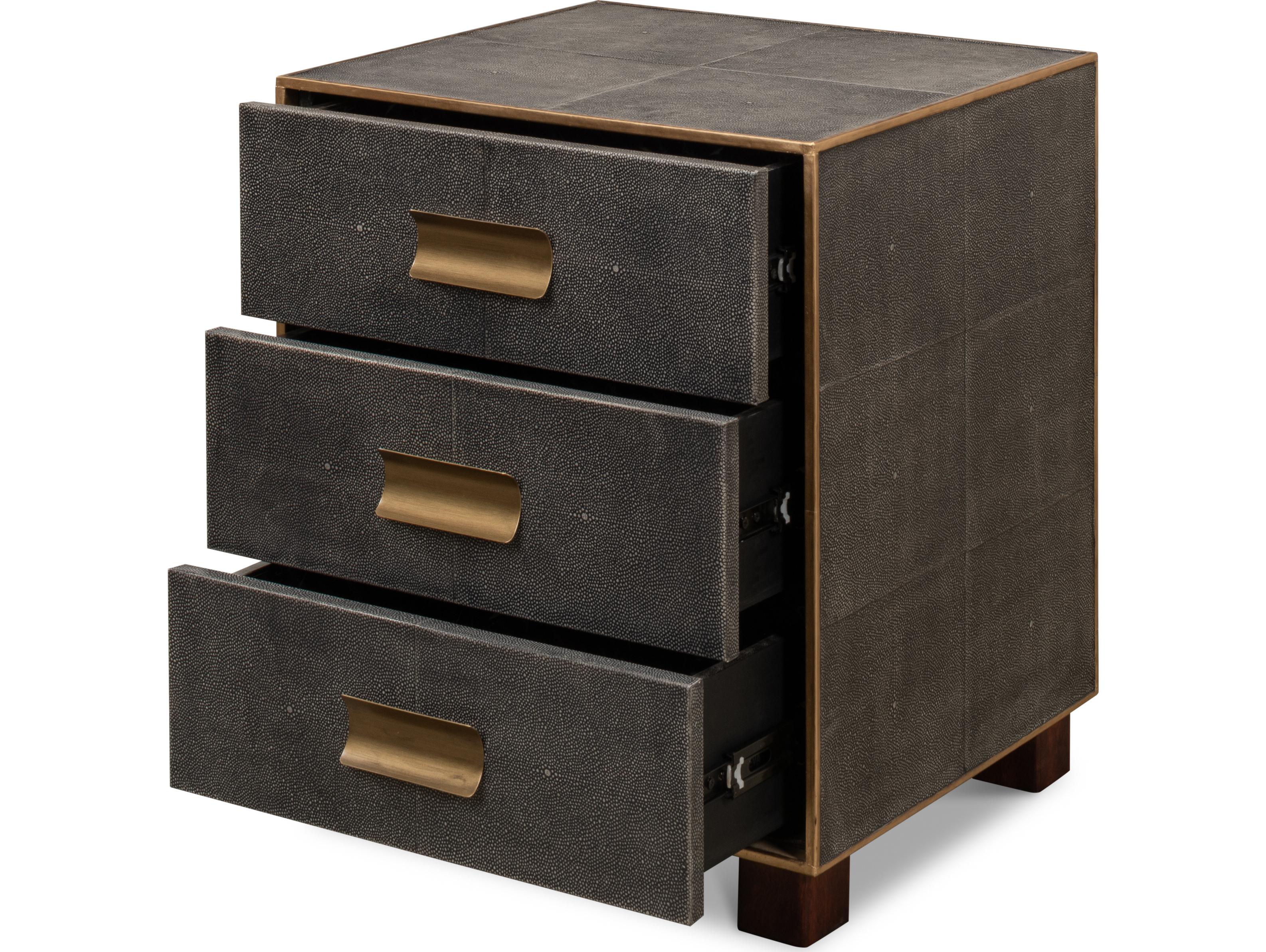 Sarreid Ltd Gideon Shagreen 3 Drawer Side Table Grey