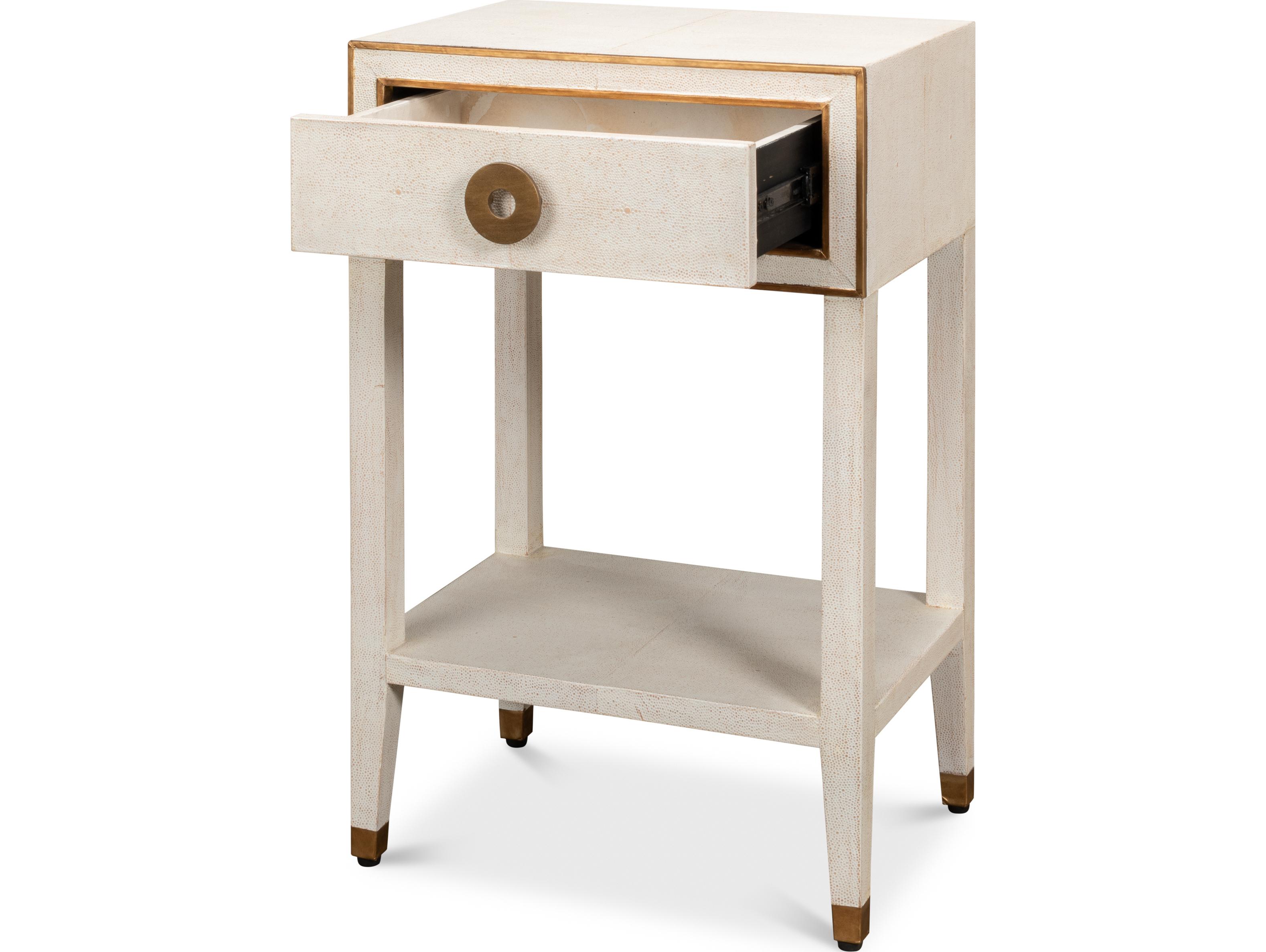 Sarreid Ltd Gabriella Shagreen Nightstand Osprey White