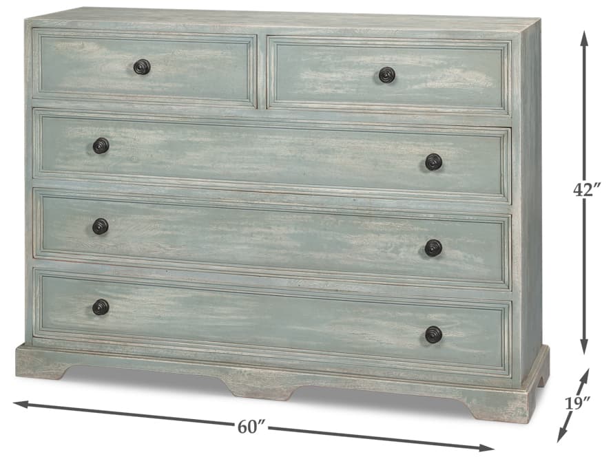Sarreid Ltd Frances 5-Drawers Blue Acacia Wood Dresser