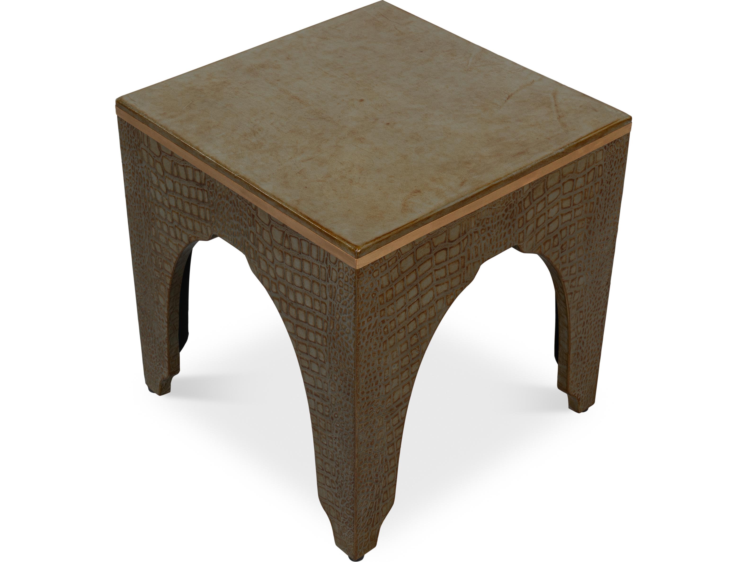 Sarreid Ltd Croco Embossed Leather Stool Antique Green