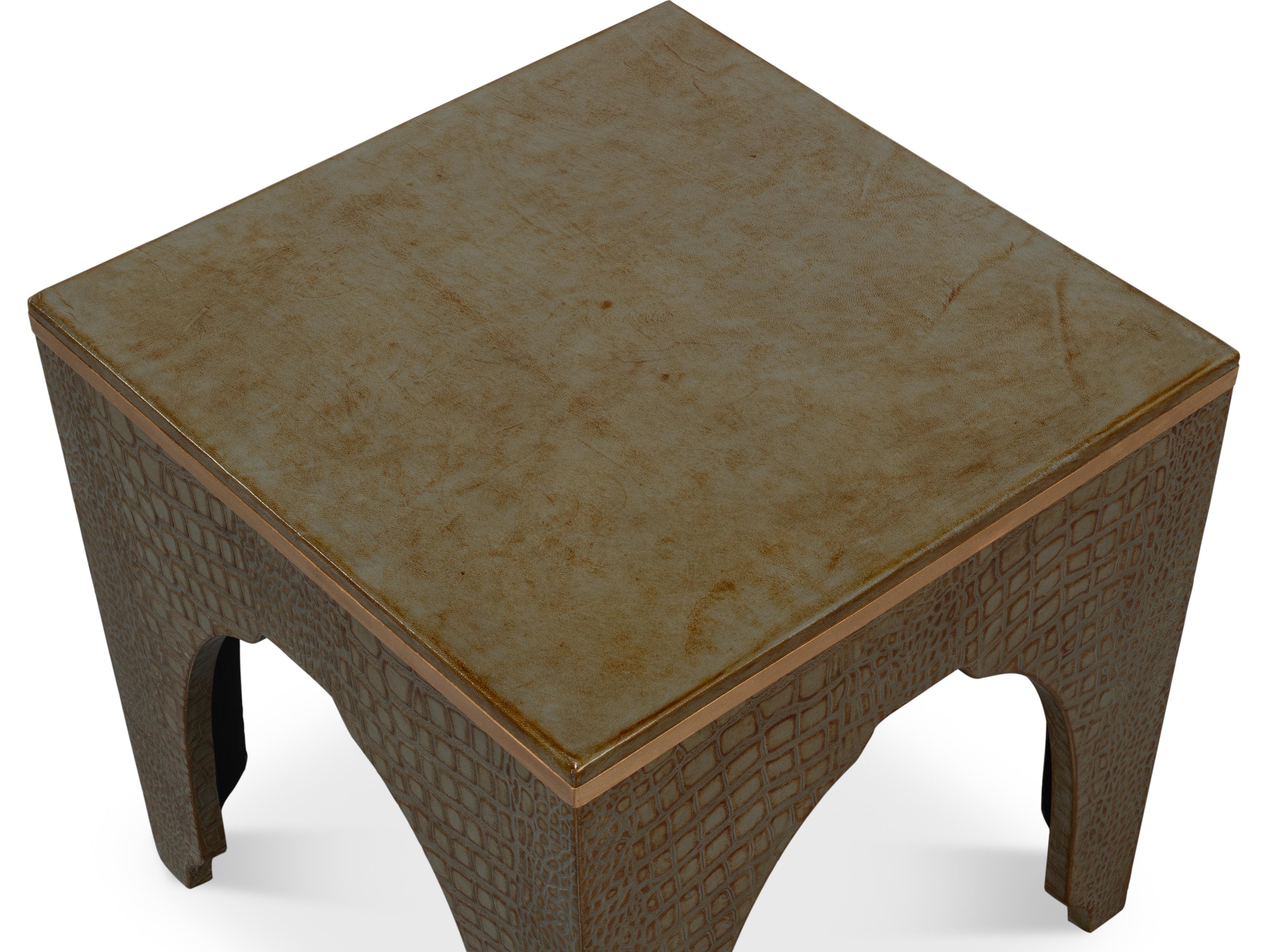 Sarreid Ltd Croco Embossed Leather Stool Antique Green