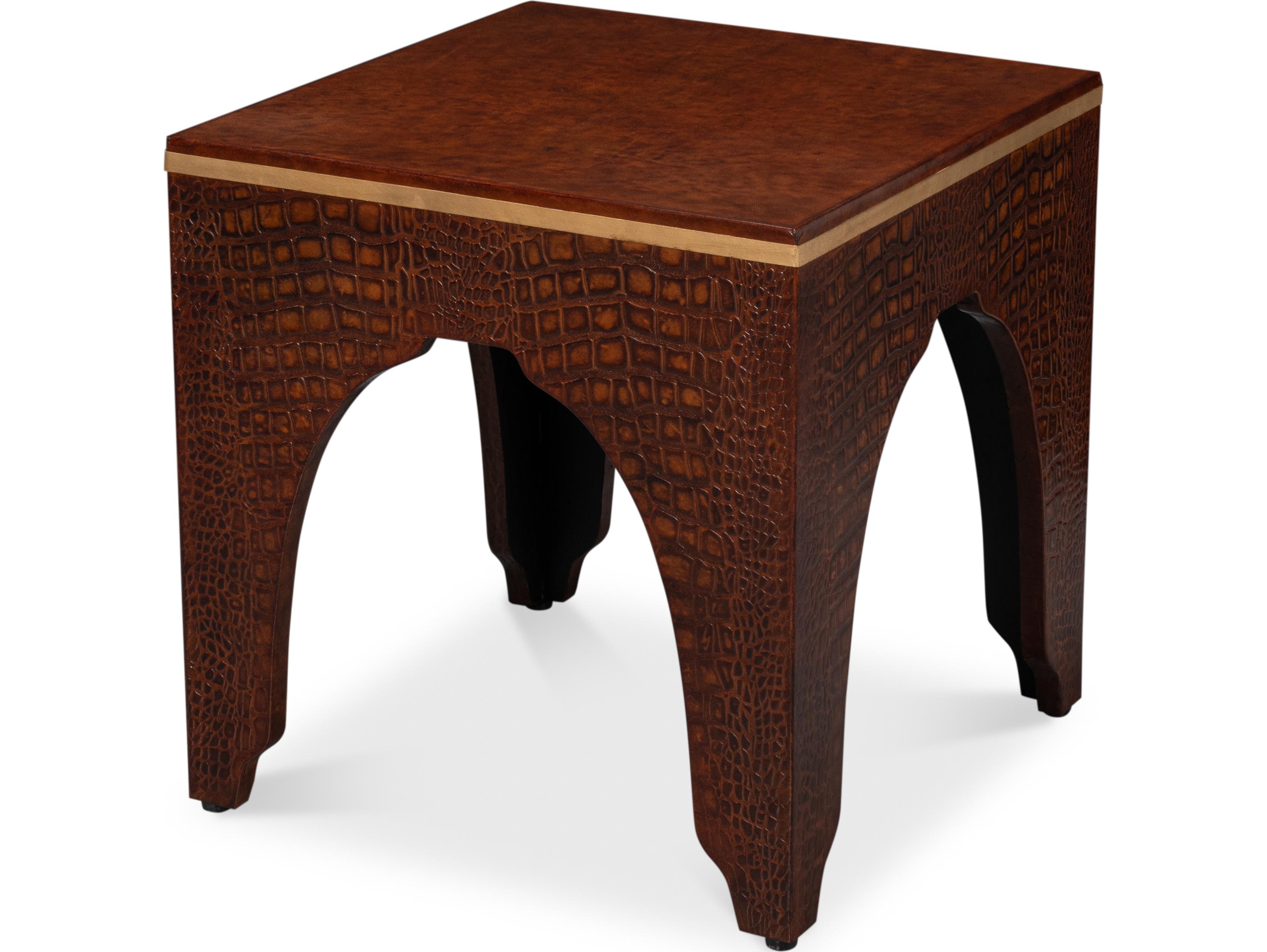 Sarreid Ltd Croco Embossed Leather Stool Tan Tessoro