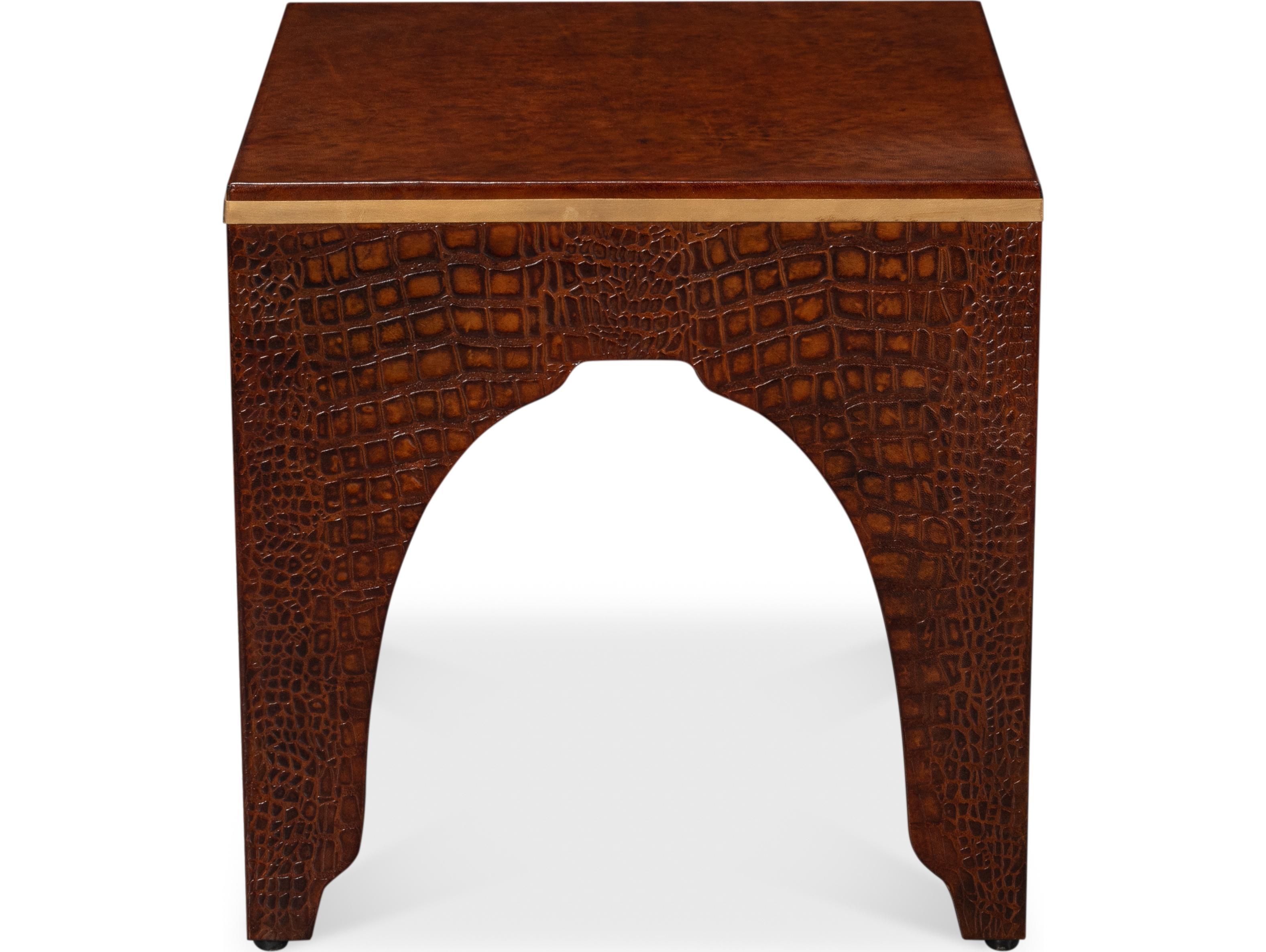Sarreid Ltd Croco Embossed Leather Stool Tan Tessoro