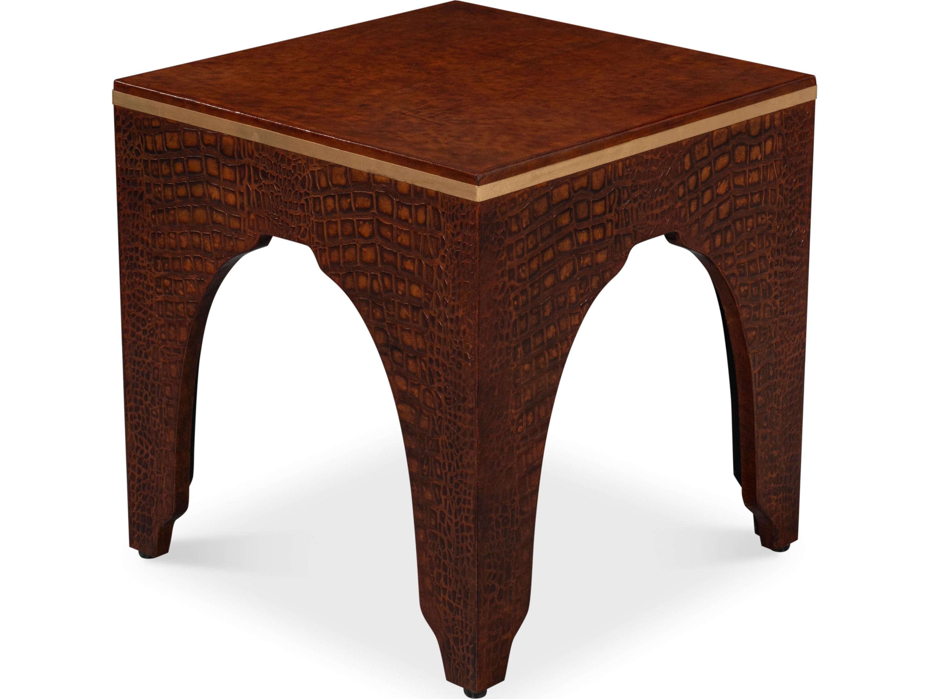 Sarreid Ltd Croco Embossed Leather Stool Tan Tessoro
