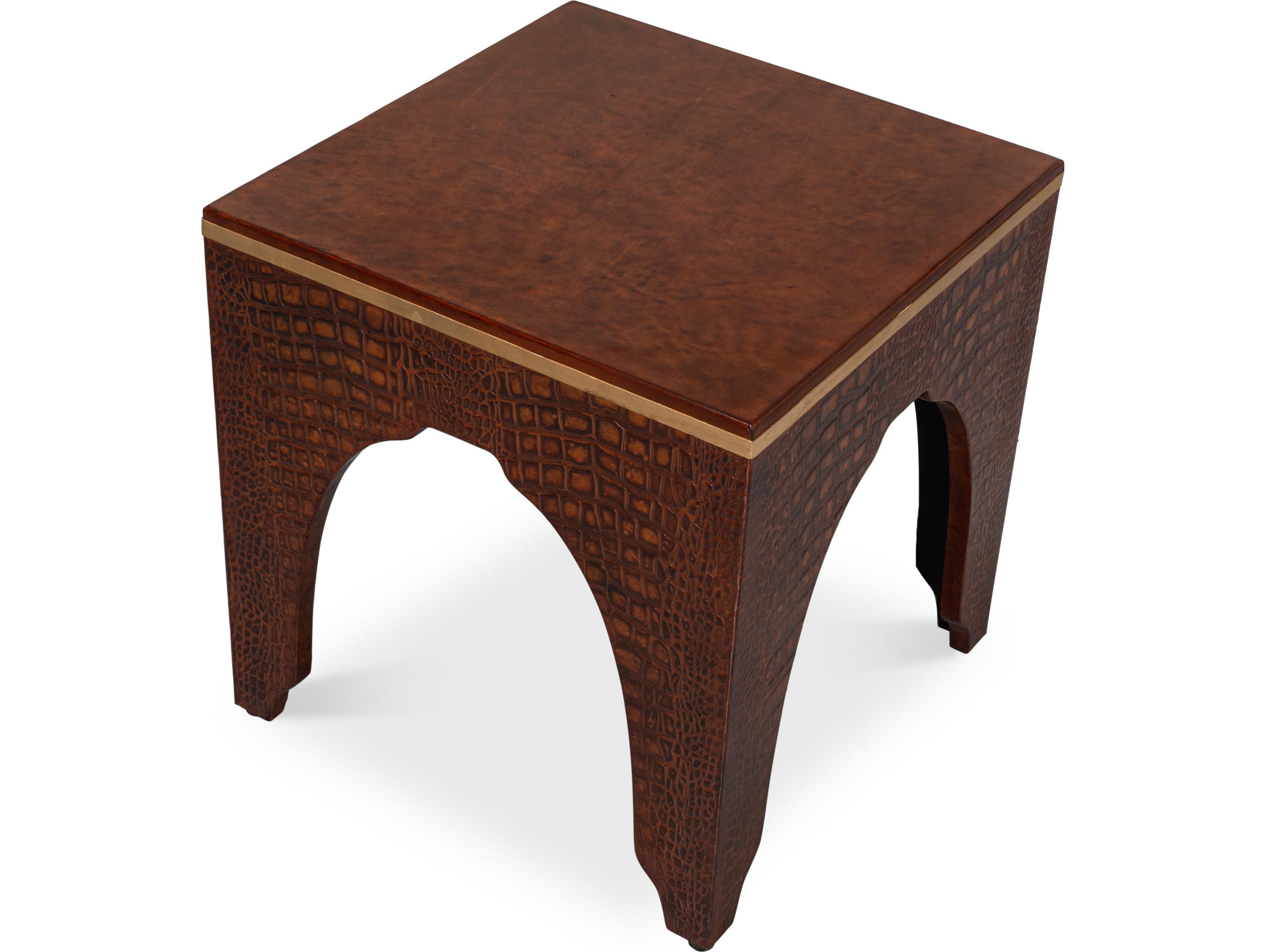Sarreid Ltd Croco Embossed Leather Stool Tan Tessoro
