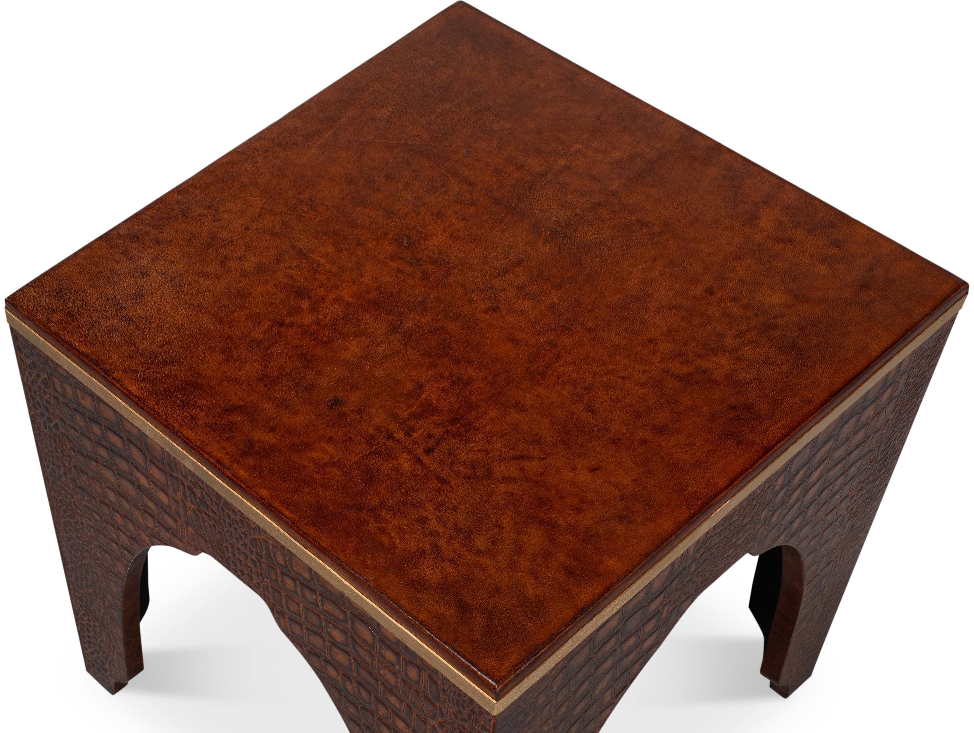 Sarreid Ltd Croco Embossed Leather Stool Tan Tessoro