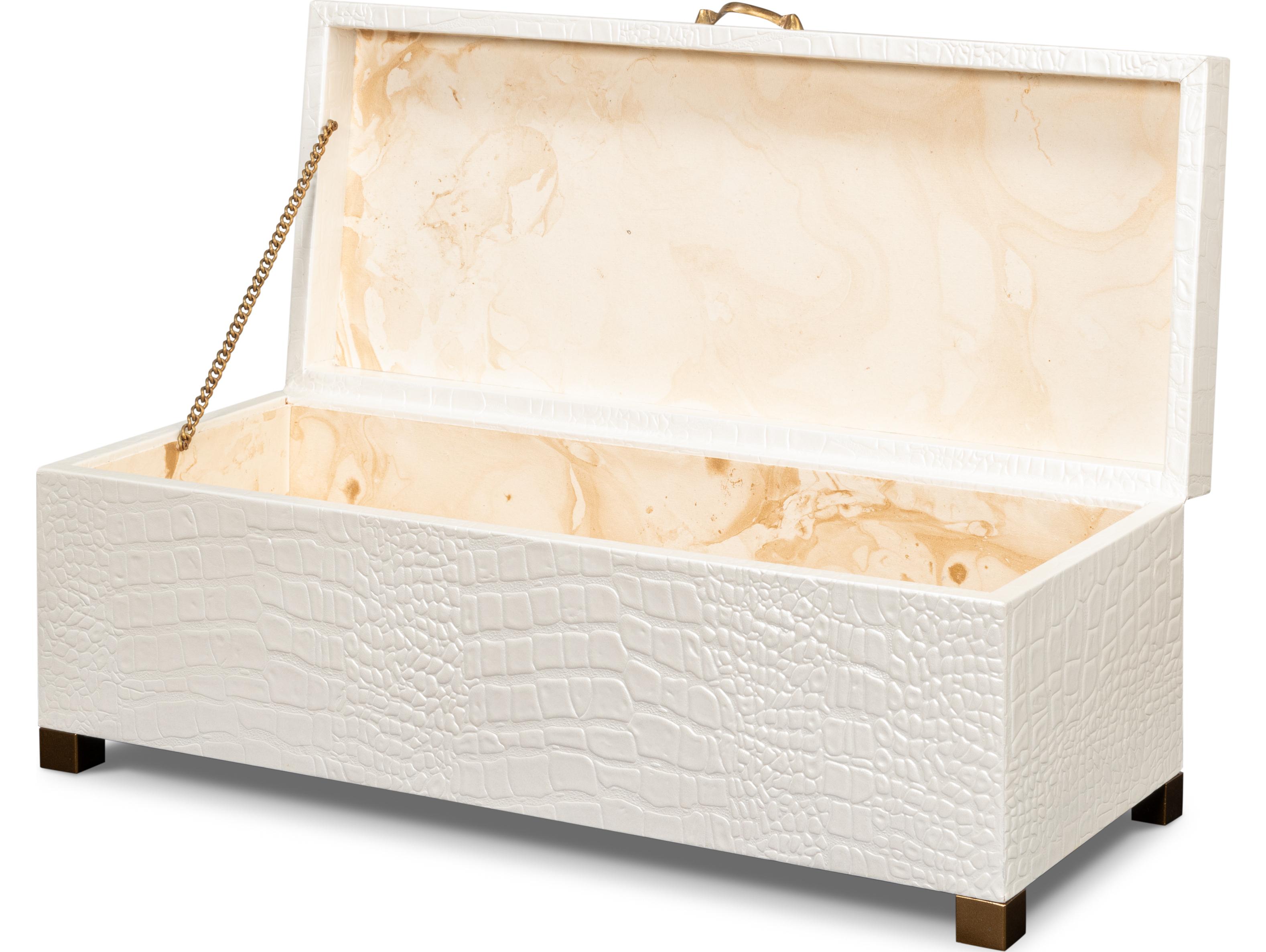 Sarreid Ltd Lyle Leather Box Pearl