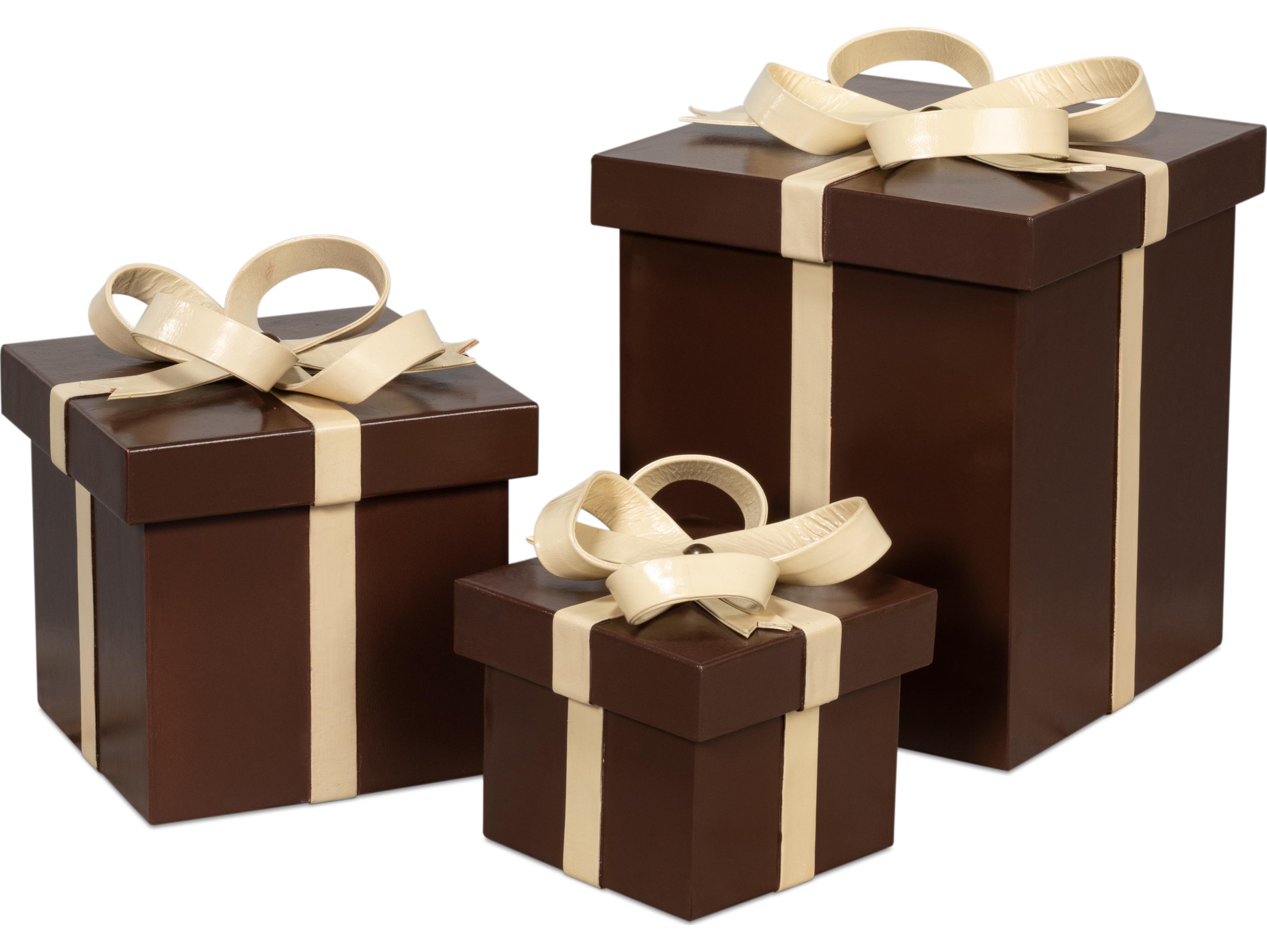 Sarreid Ltd Ferrell Leather Holiday Boxes 3 Choco