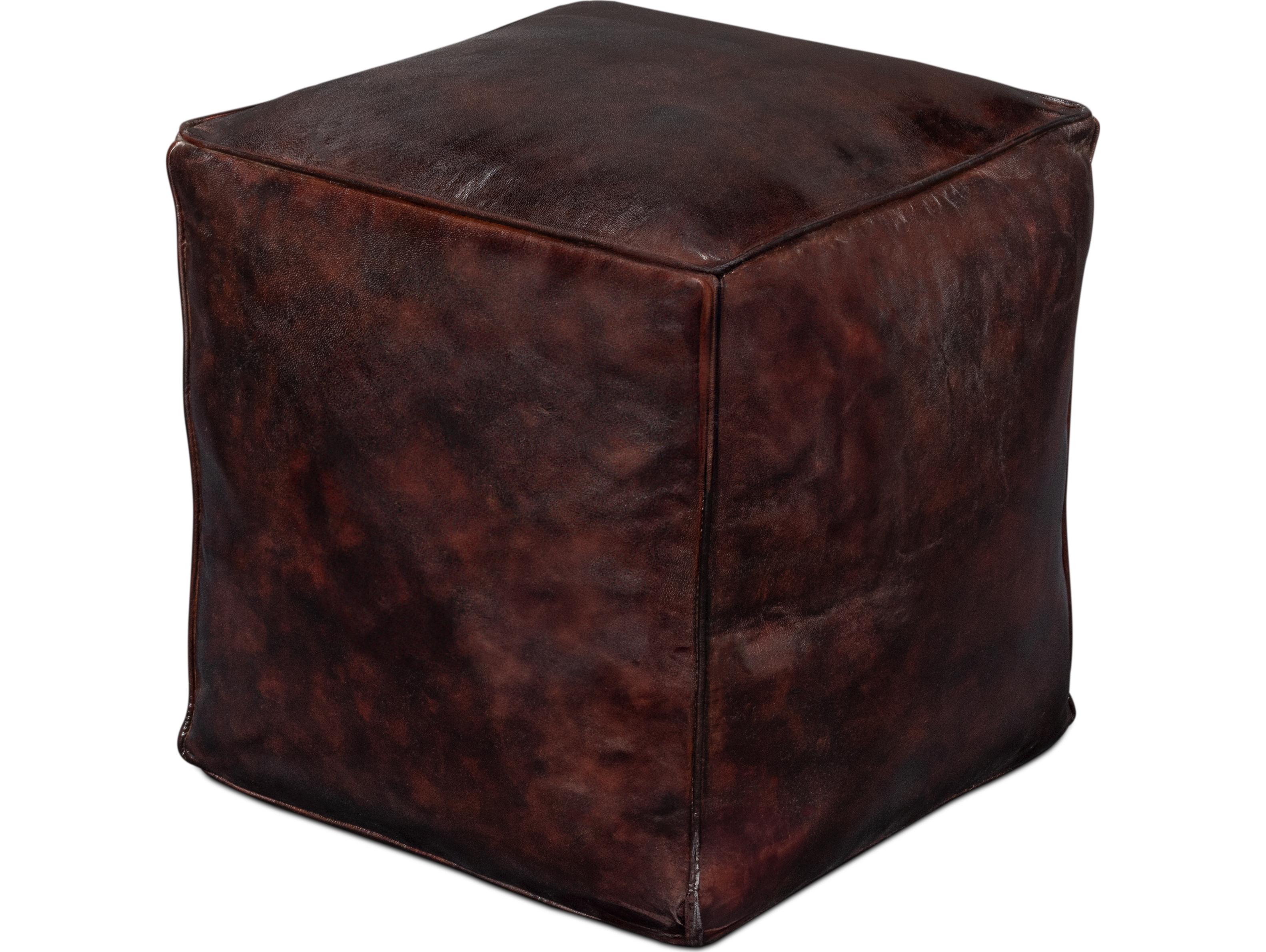 Sarreid Ltd Sunday Afternoon Leather Cube Dark Brown
