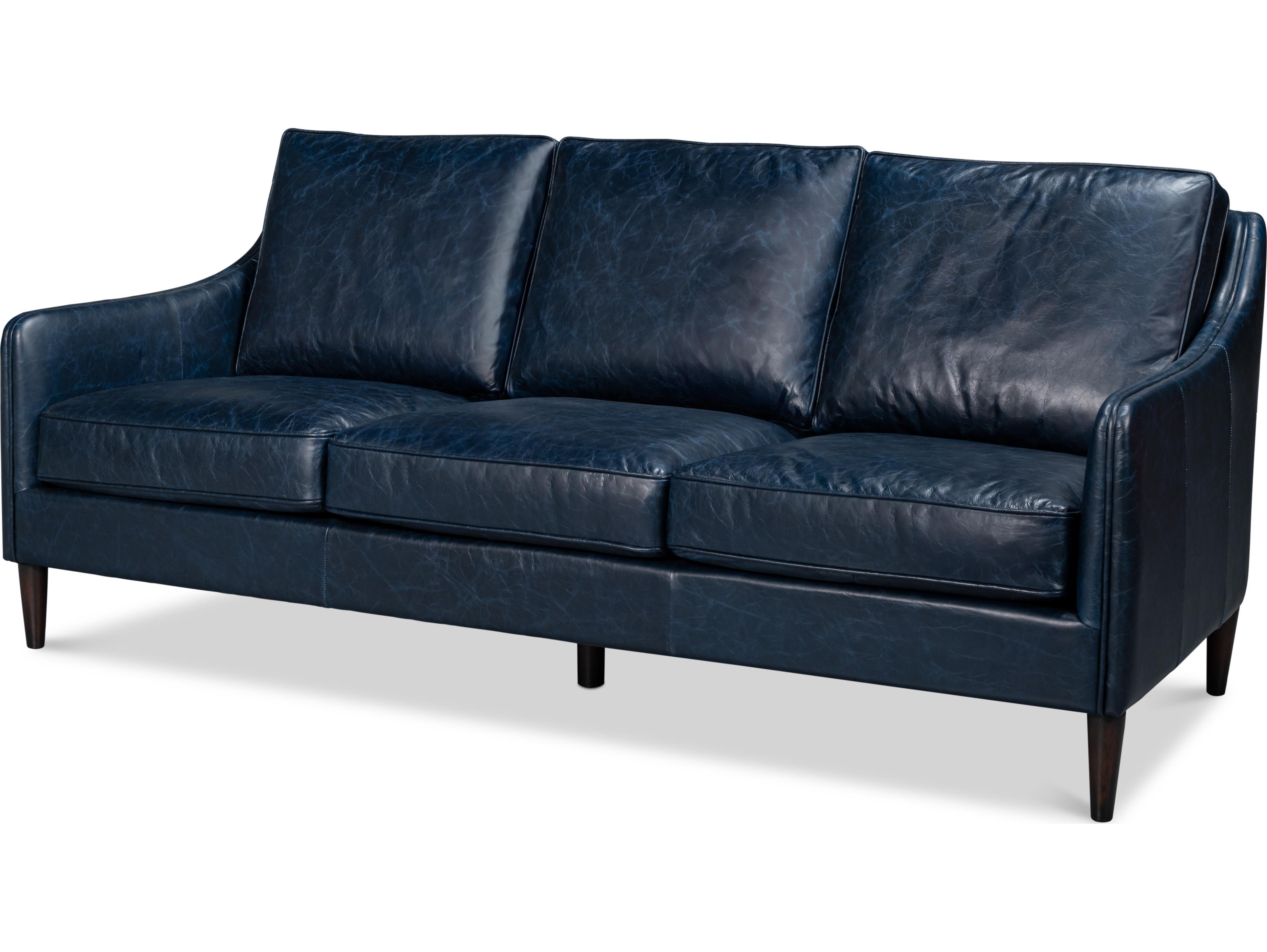 Sarreid Ltd Alehandro Leather Sofa Chateau Blue