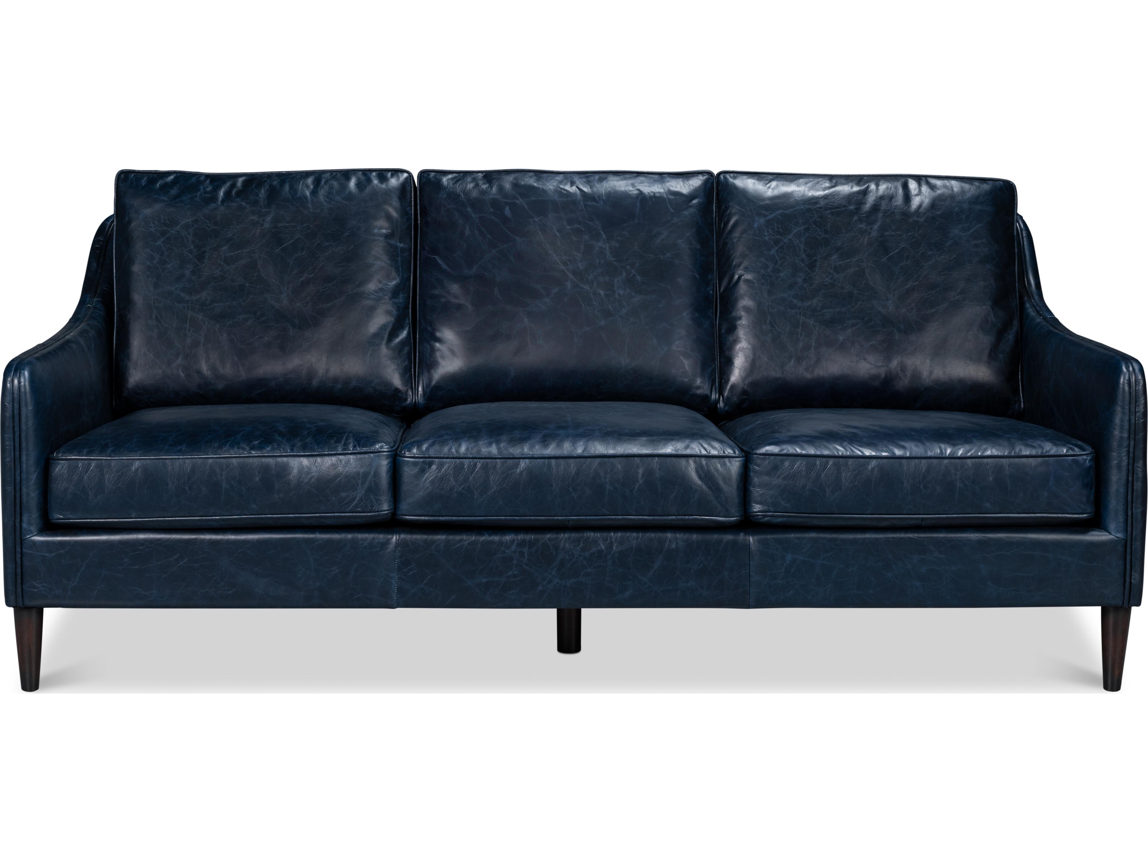 Sarreid Ltd Alehandro Leather Sofa Chateau Blue