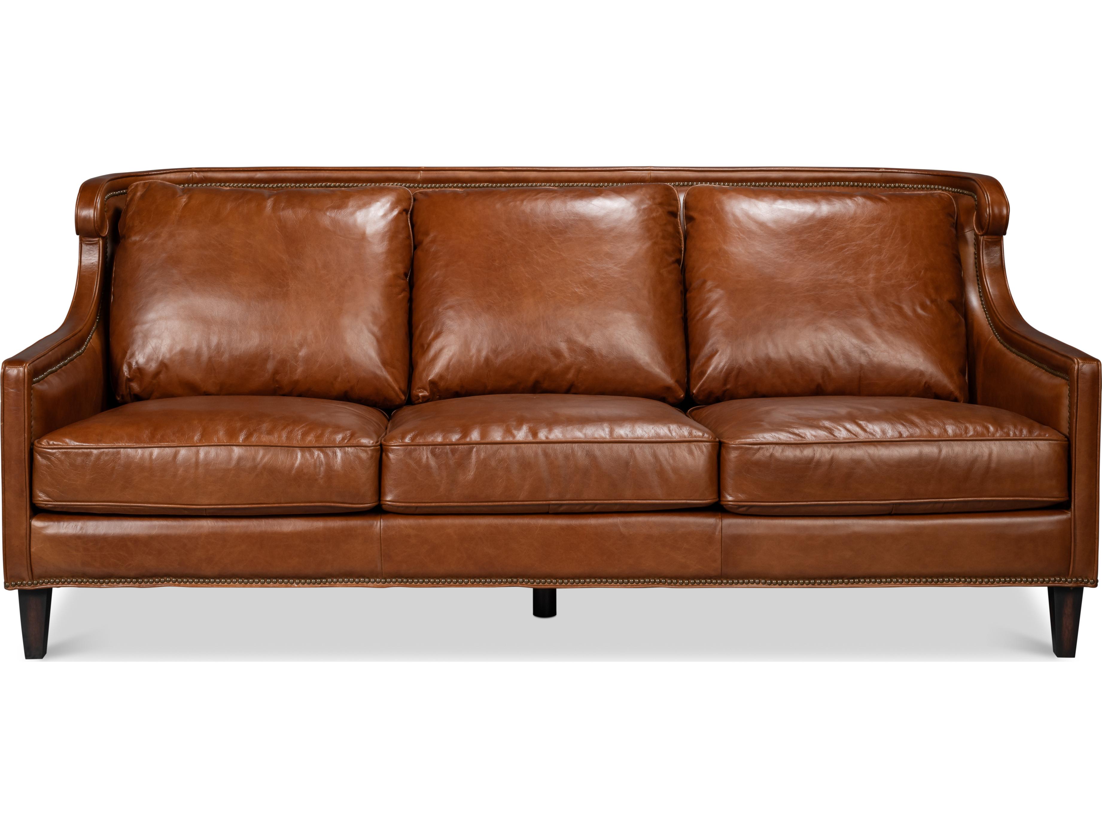 Sarreid Ltd Philipe Distilled Leather Sofa Brown