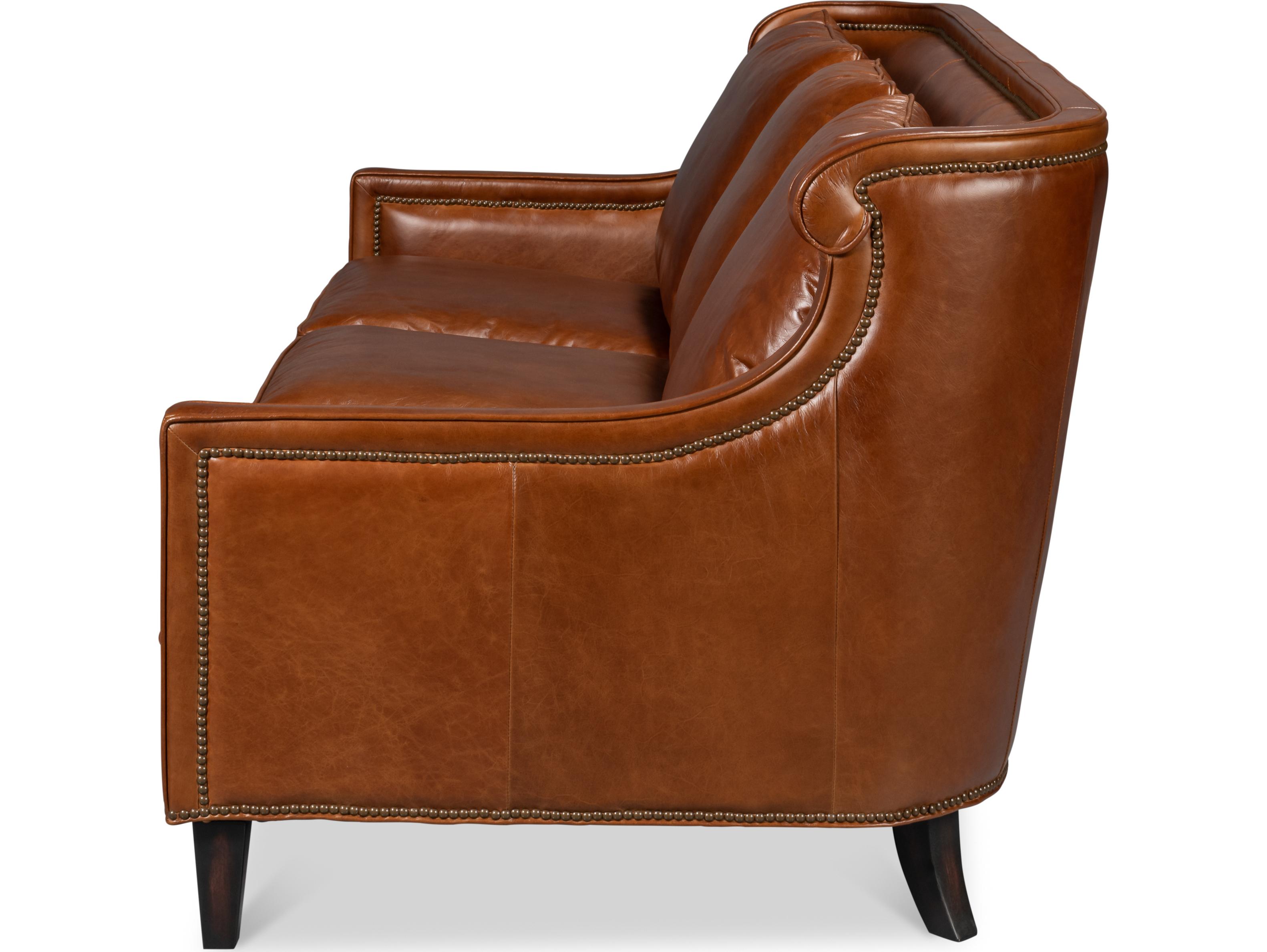 Sarreid Ltd Philipe Distilled Leather Sofa Brown