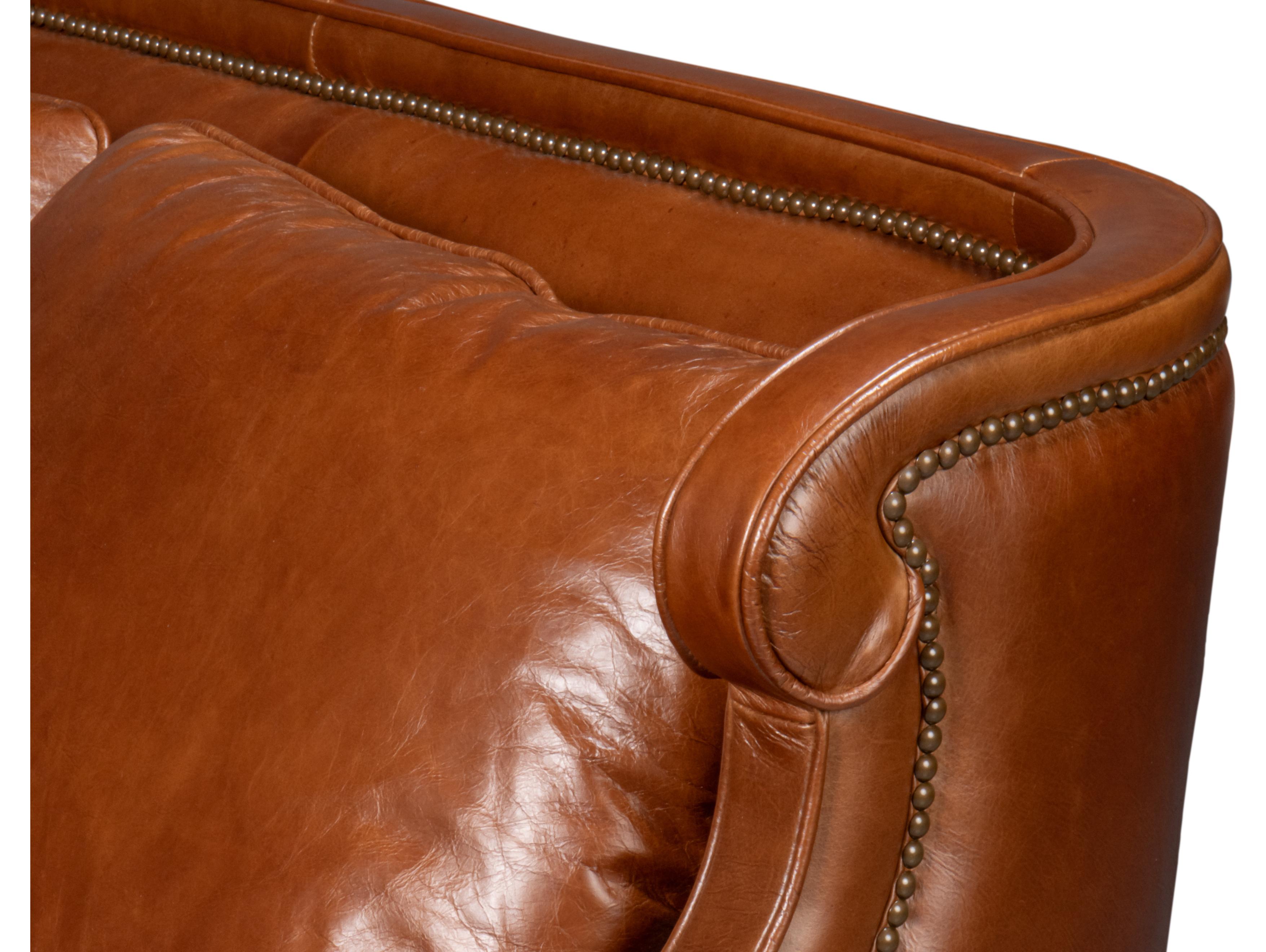 Sarreid Ltd Philipe Distilled Leather Sofa Brown