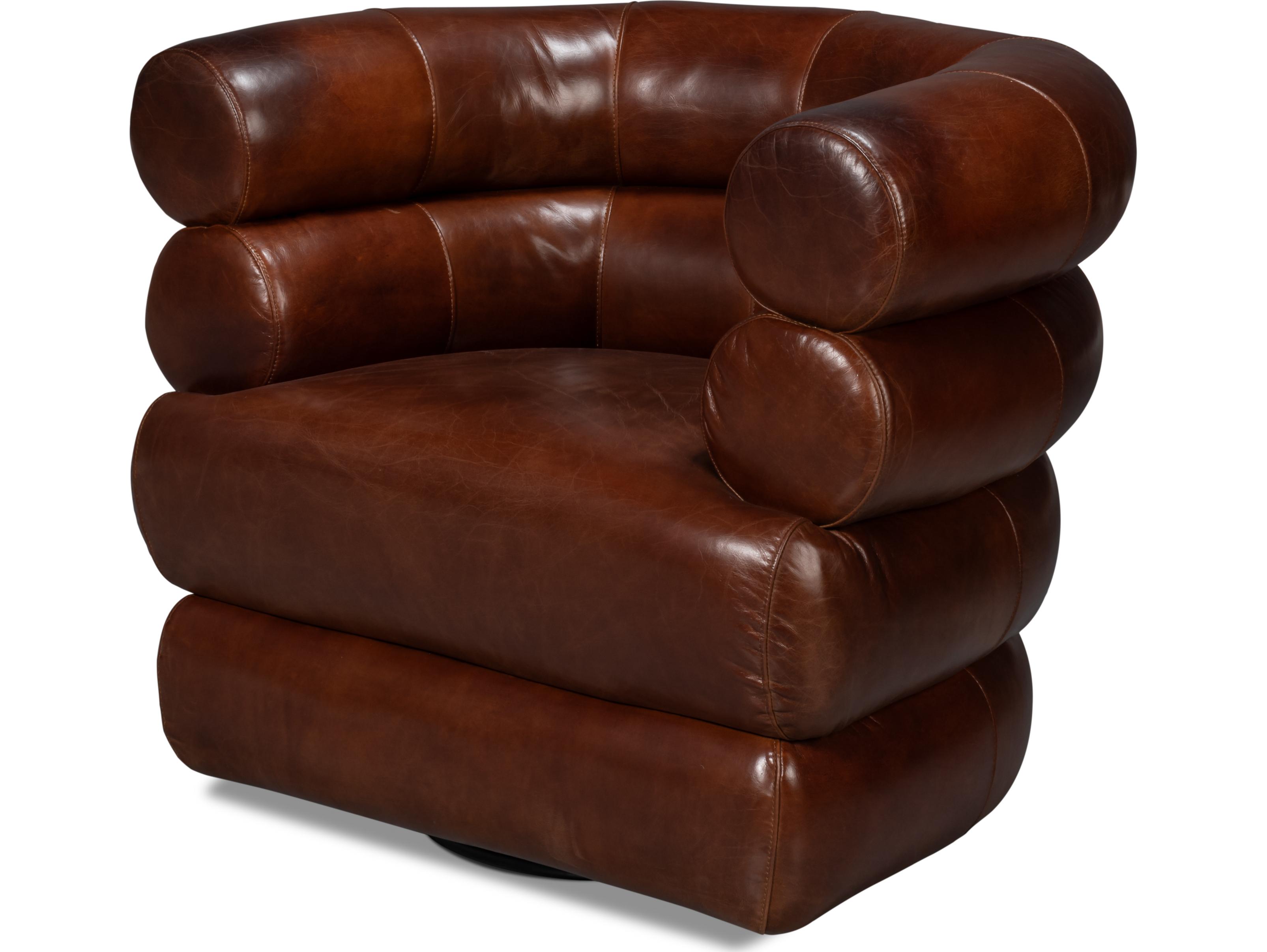 Sarreid Ltd Rondo Leather Swivel Chair Brown