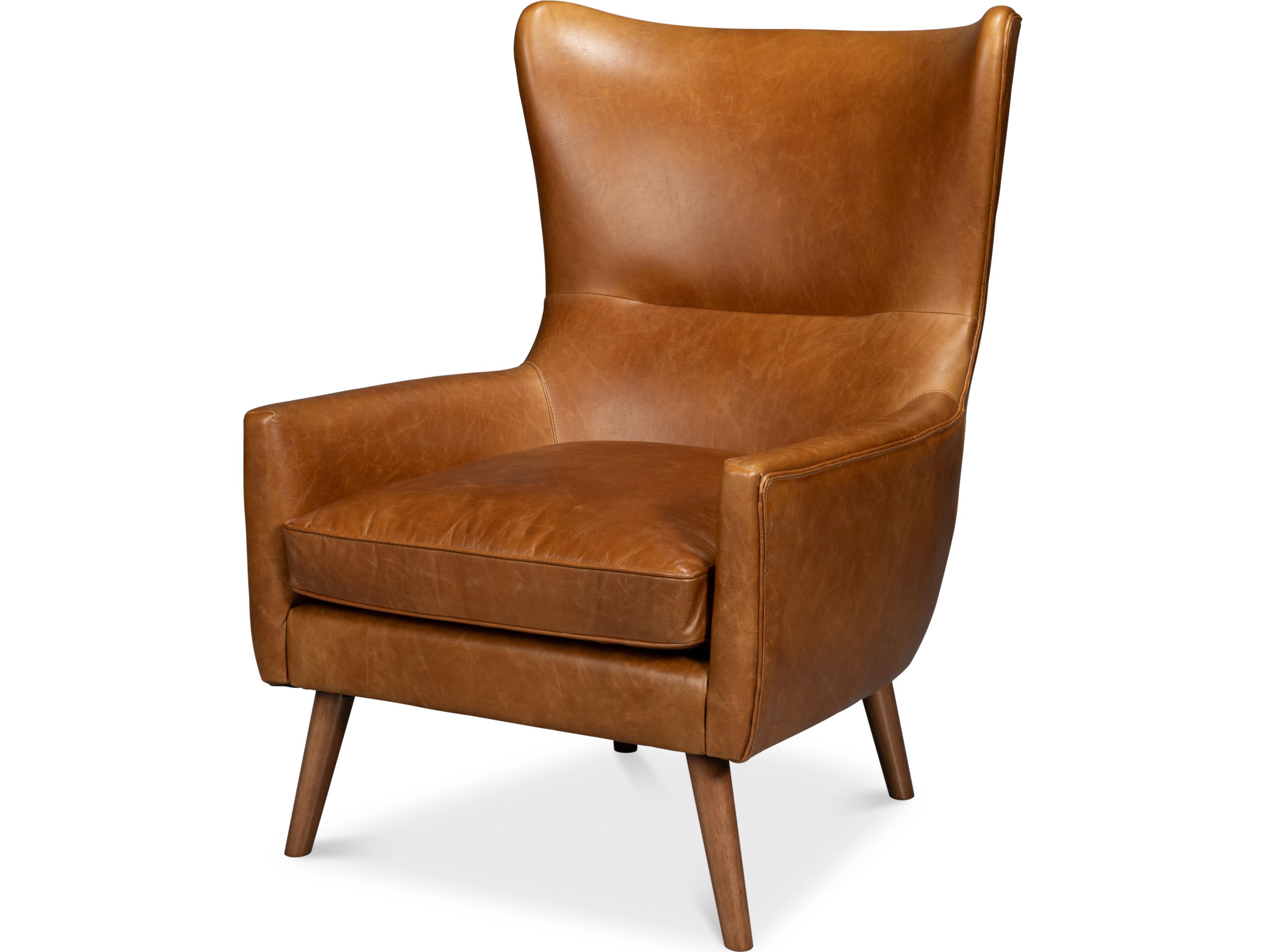 Sarreid Ltd Patron Highback Leather Chair Brown